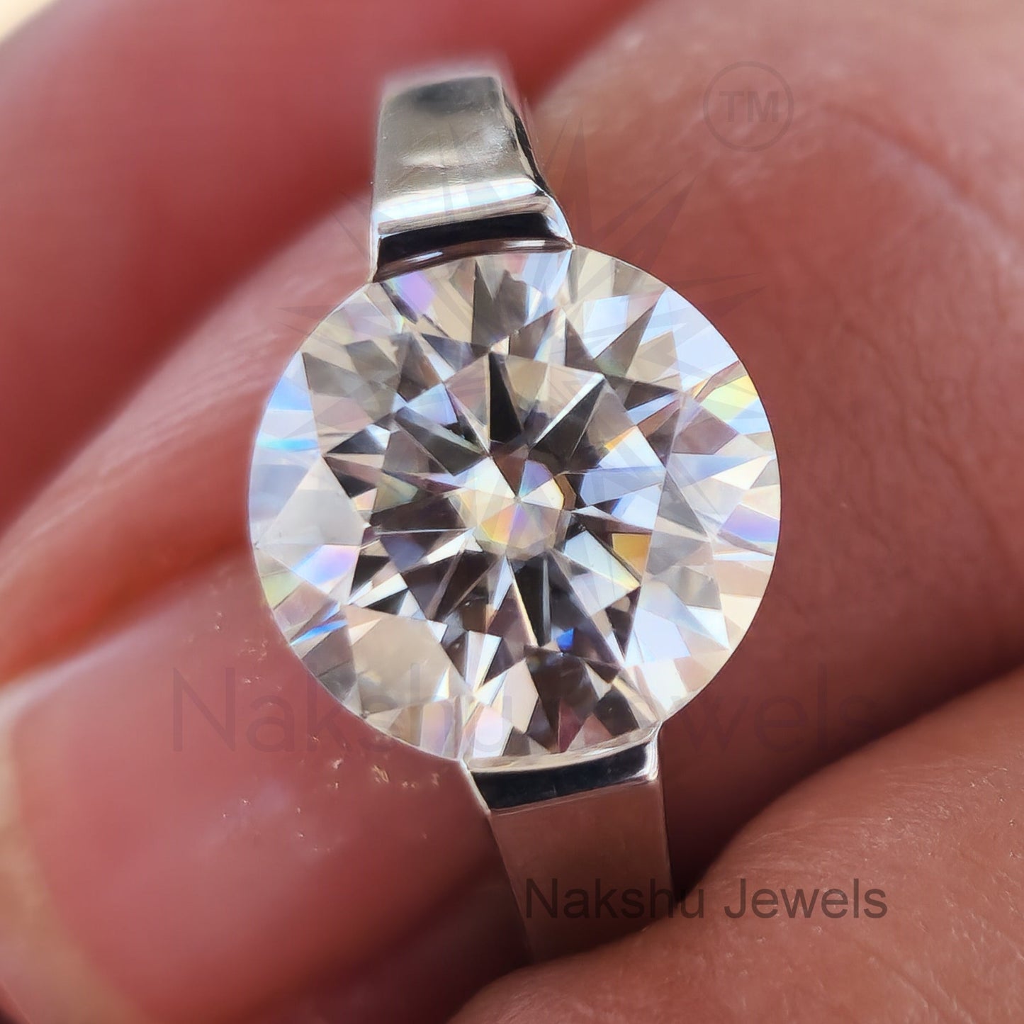 Round Cut Tension Set Moissanite Solitaire Engagement Ring