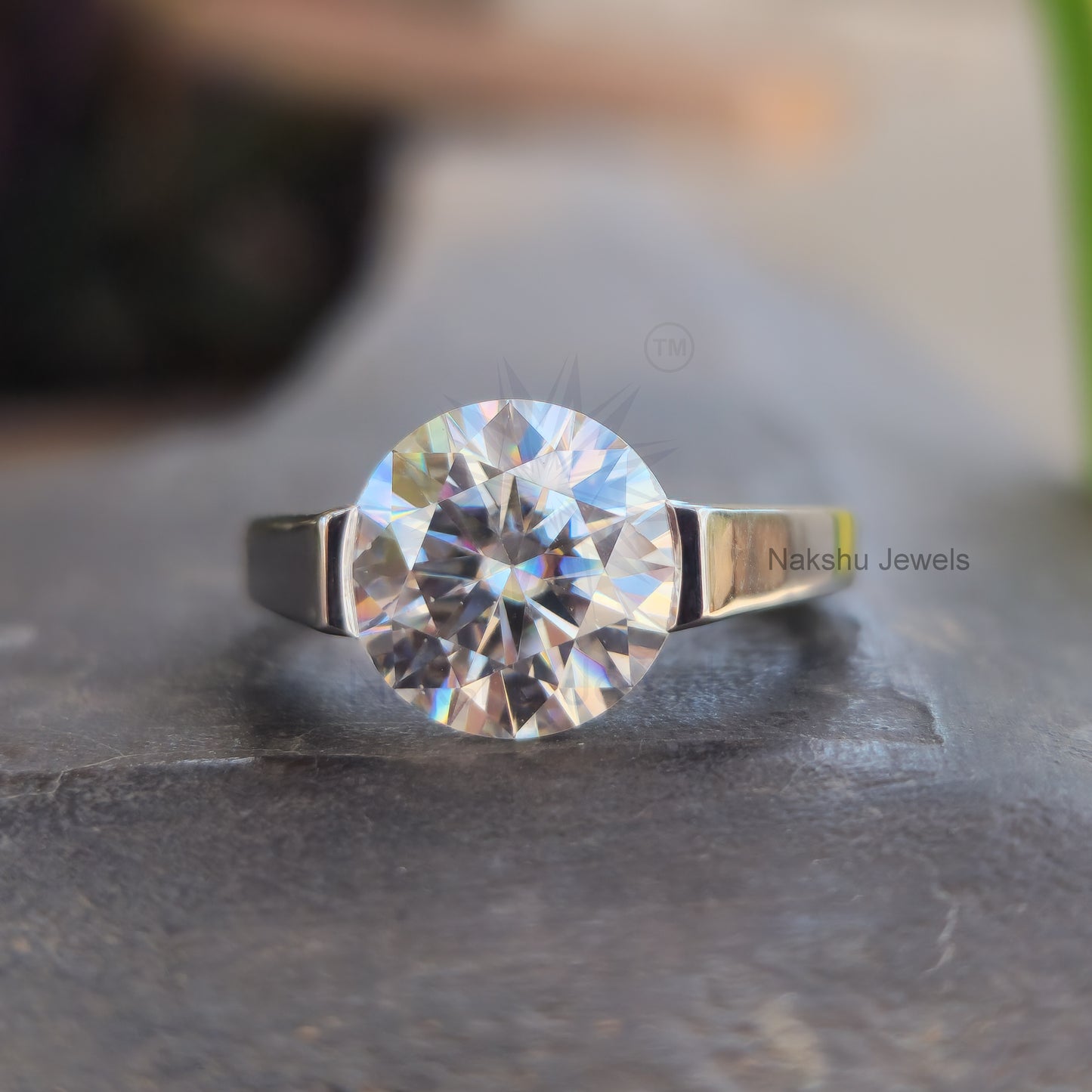Round Cut Tension Set Moissanite Solitaire Engagement Ring
