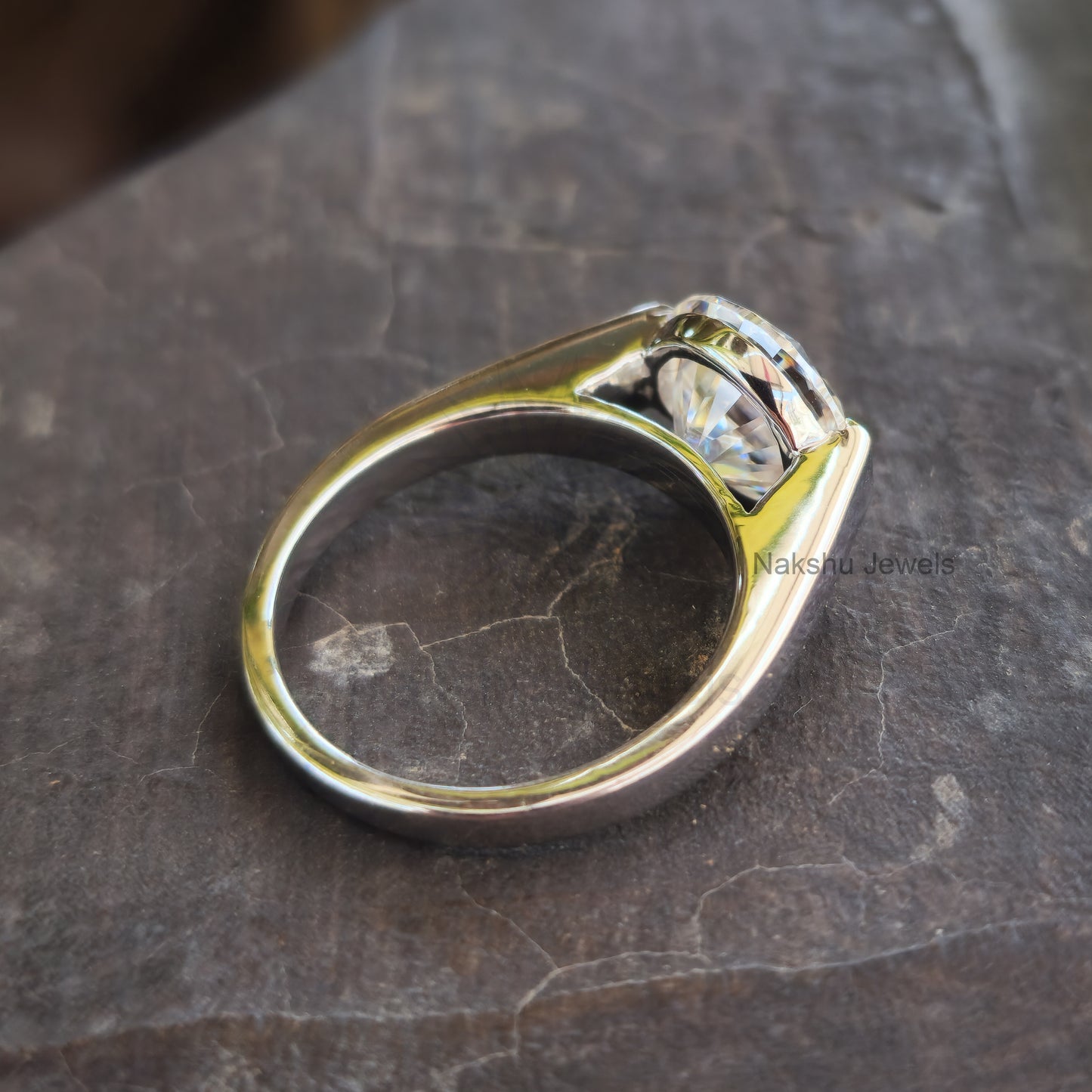 Round Cut Tension Set Moissanite Solitaire Engagement Ring