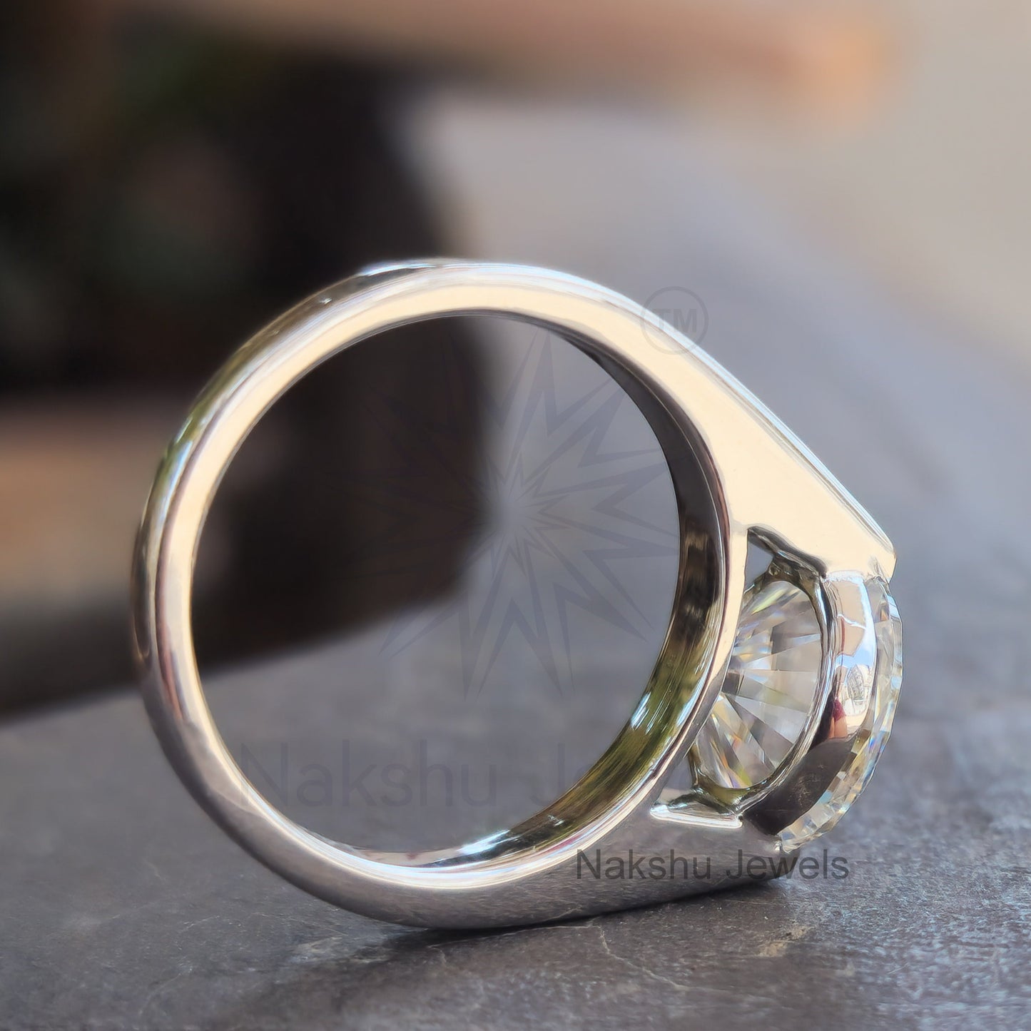 Round Cut Tension Set Moissanite Solitaire Engagement Ring