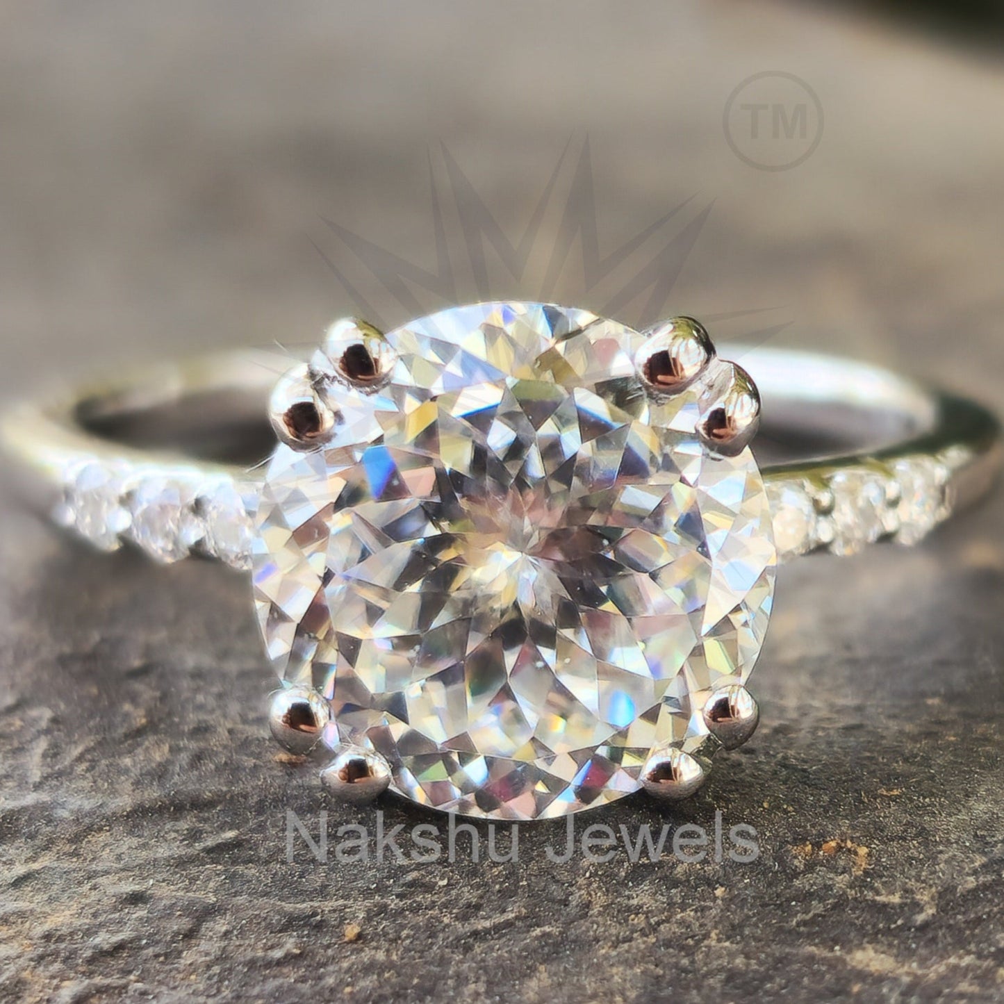 Portuguese Cut Moissanite Solitaire Engagement Ring