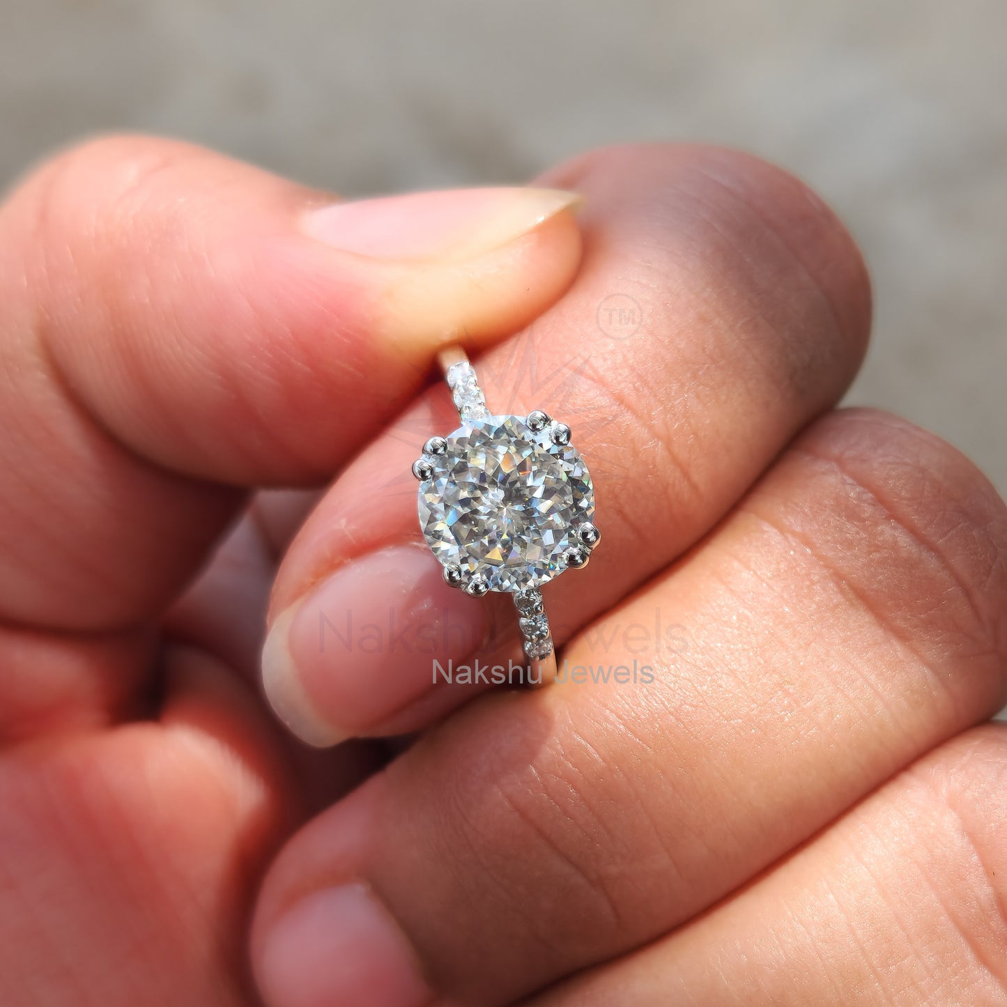 Portuguese Cut Moissanite Solitaire Engagement Ring