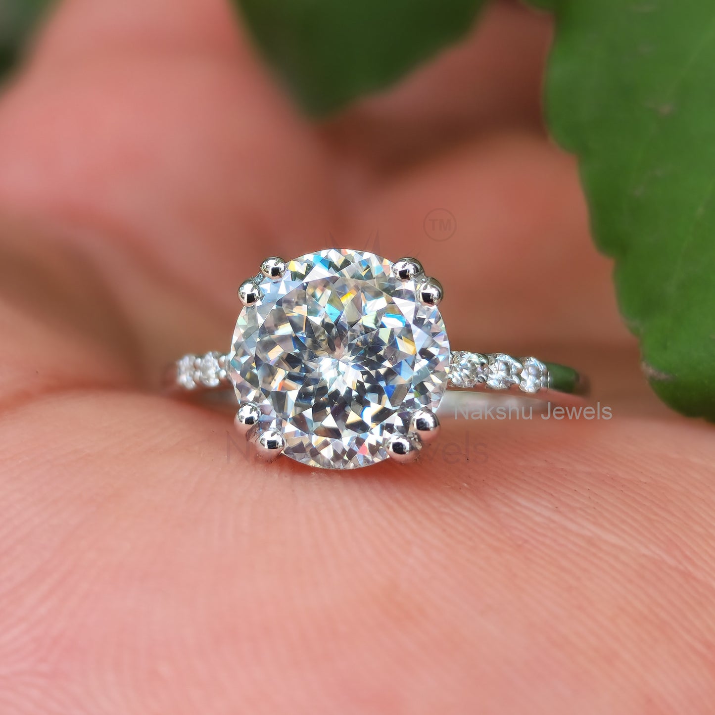 Portuguese Cut Moissanite Solitaire Engagement Ring