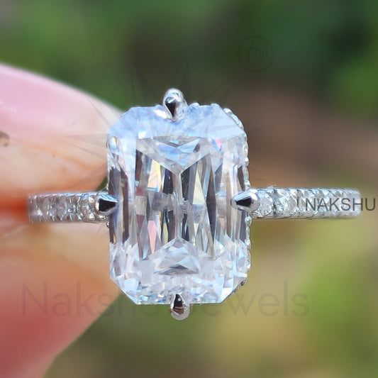 Criss Cut Moissanite Hidden Halo Engagement Ring