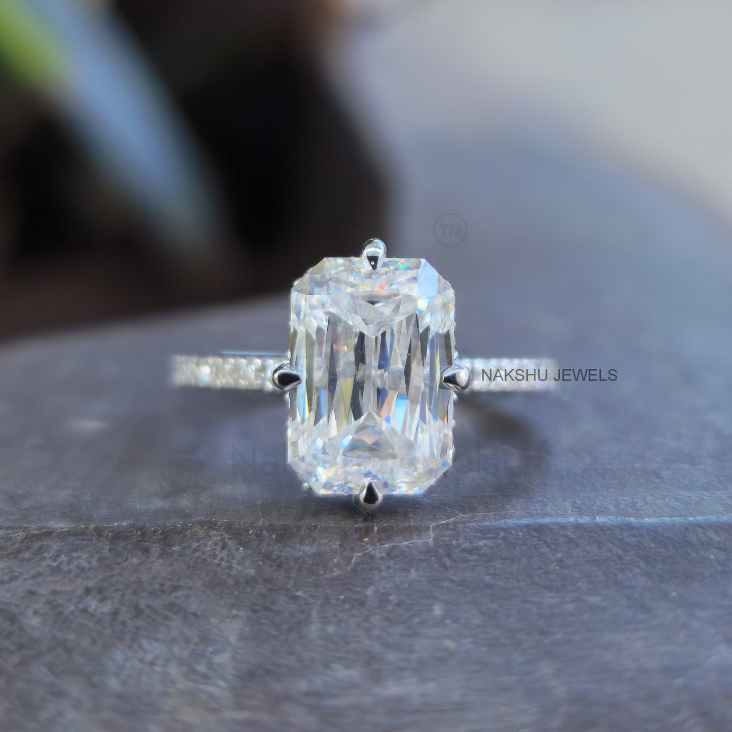 Criss Cut Moissanite Hidden Halo Engagement Ring