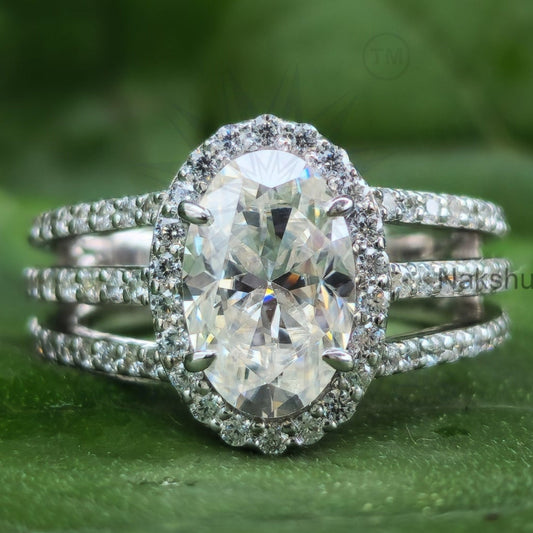 Oval Cut Halo Cathedral Set Moissanite Engagement Ring