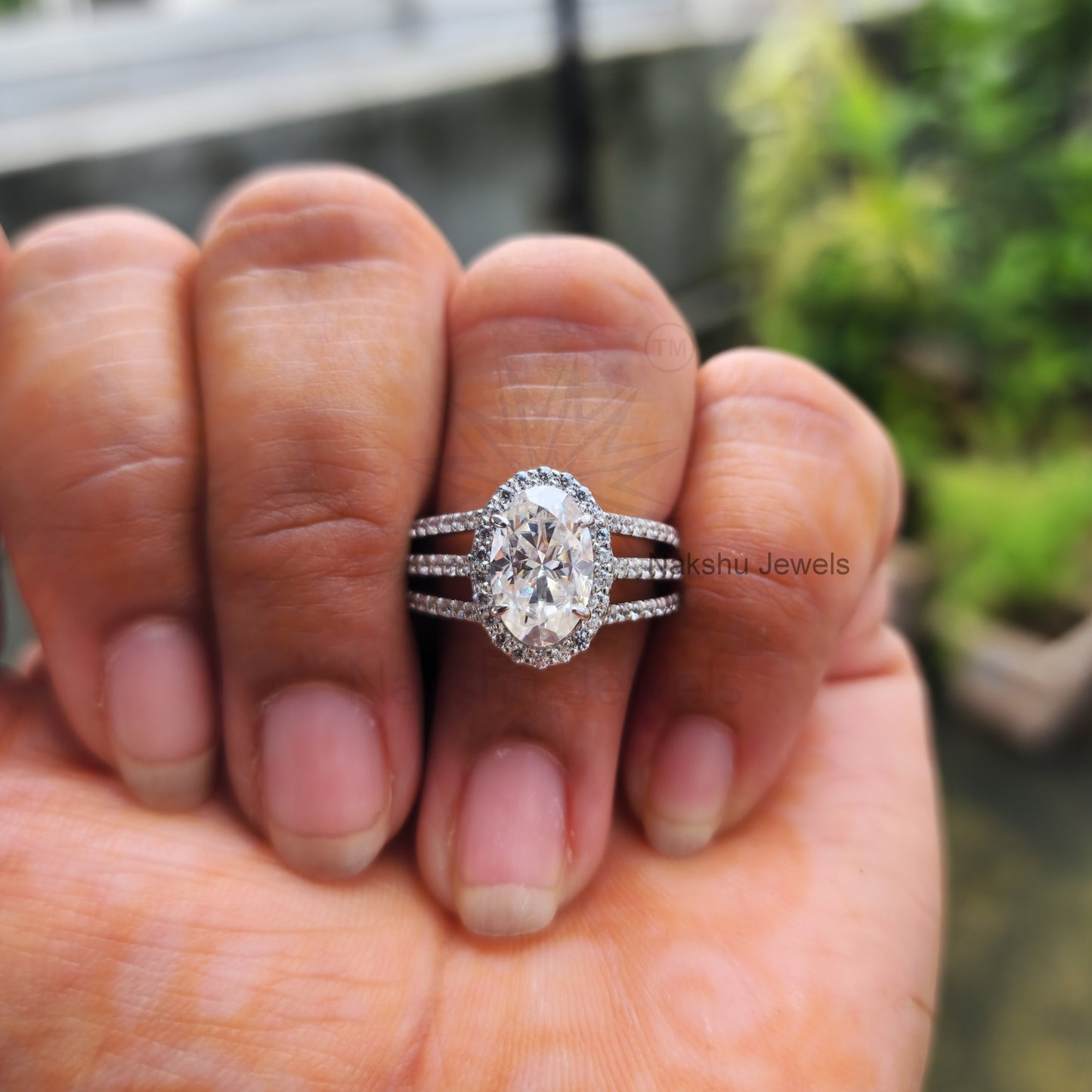 Oval Cut Halo Cathedral Set Moissanite Engagement Ring