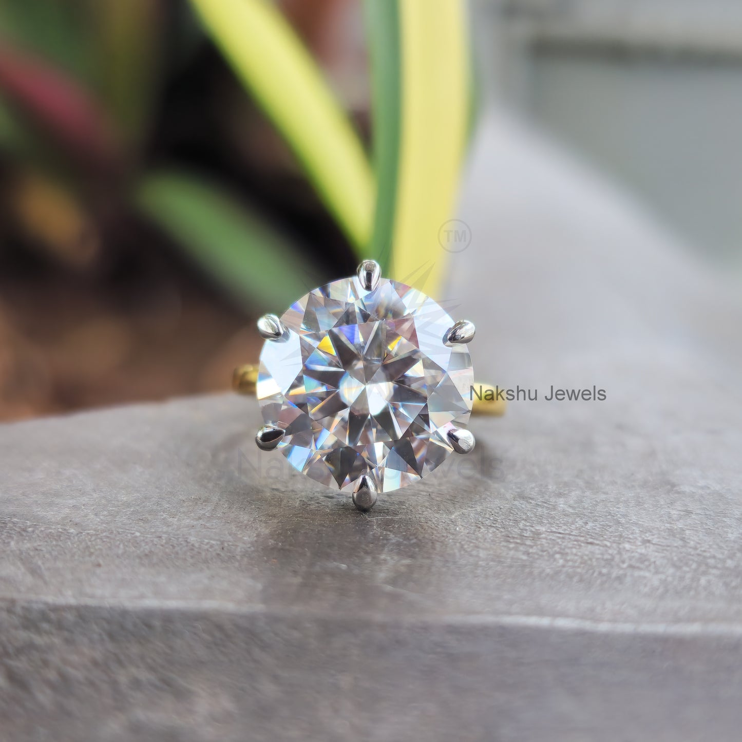 Round Cut Moissanite Solitaire Engagement Two Tone Gold Ring