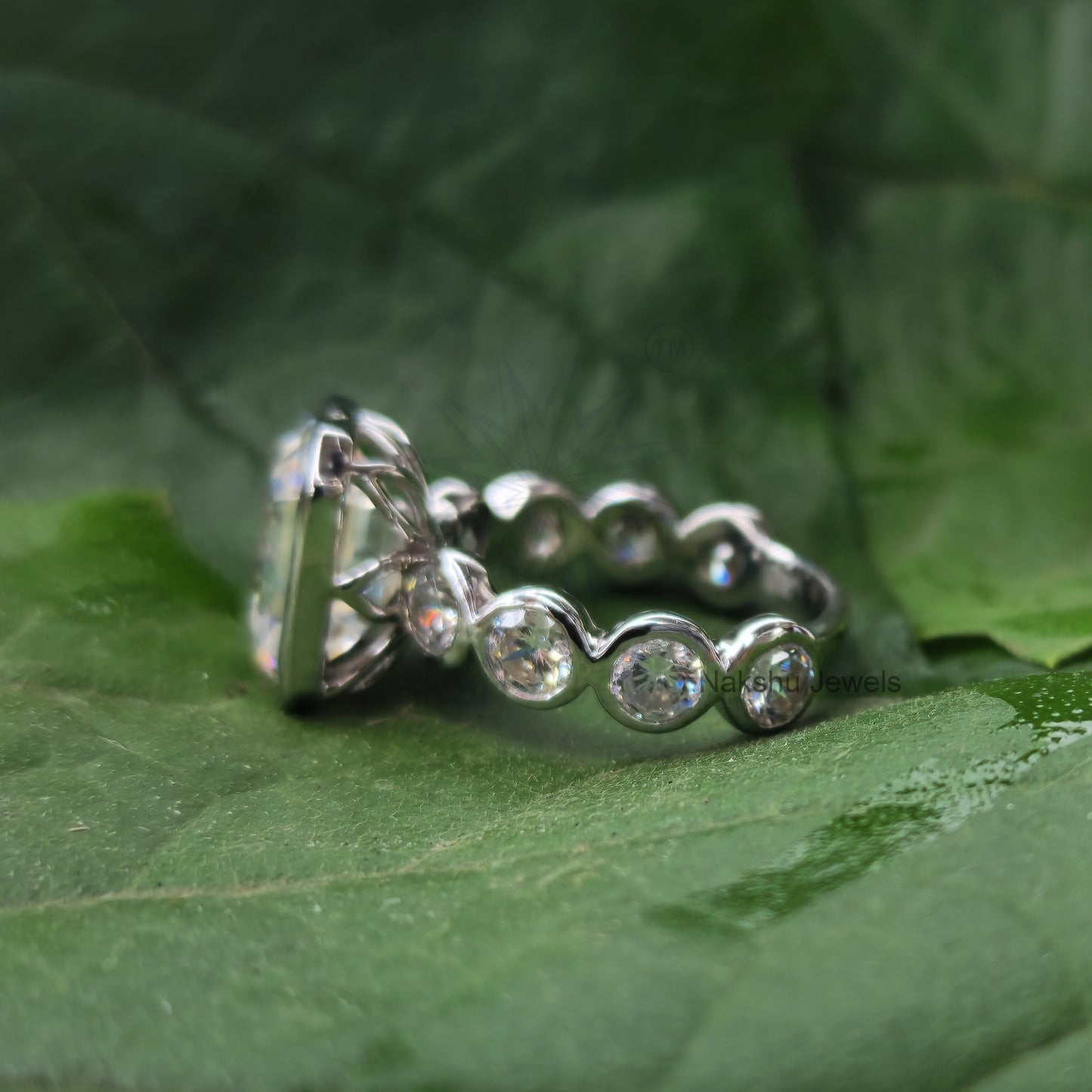 Emerald Cut Moissanite Bezel Set Engagement Ring