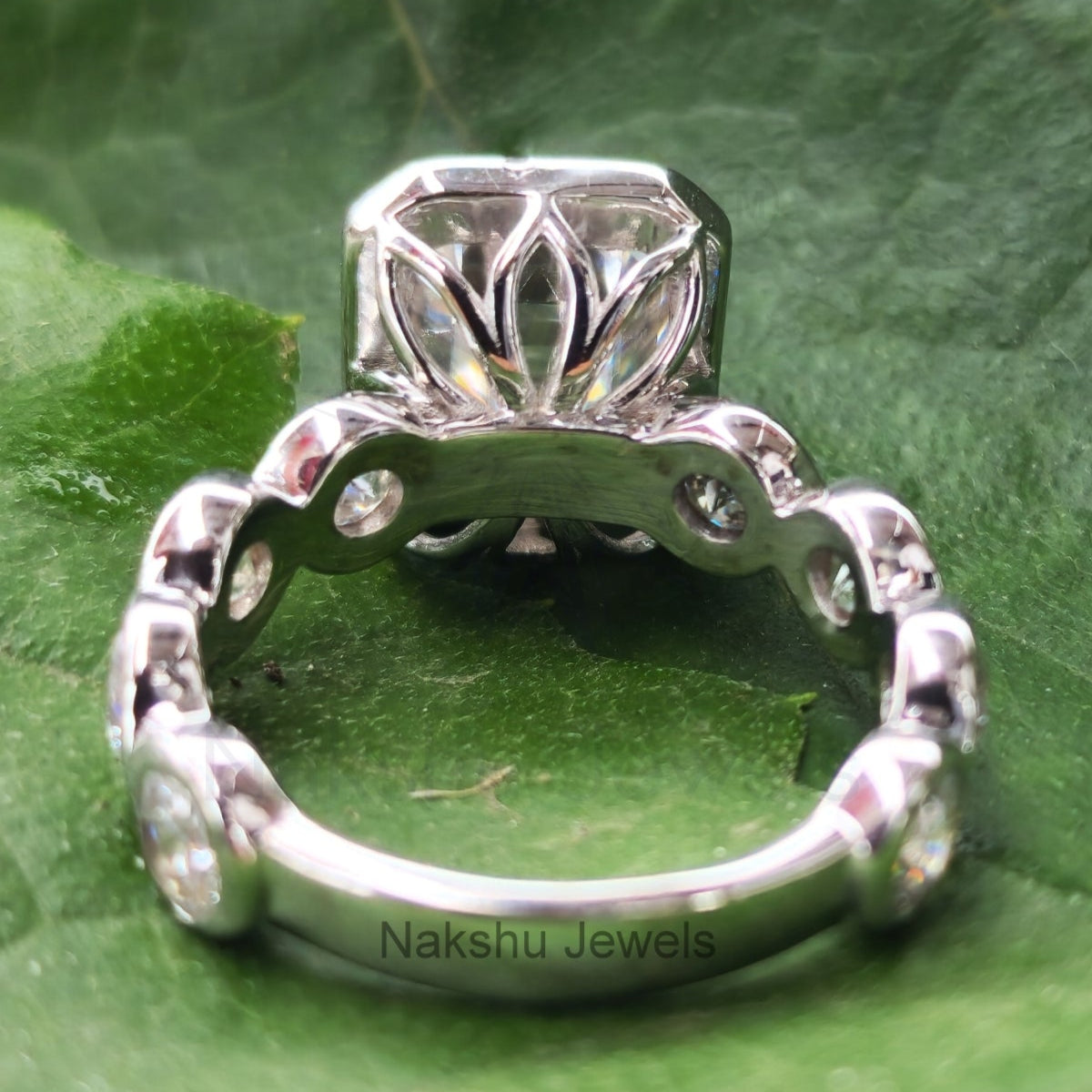 Emerald Cut Moissanite Bezel Set Engagement Ring