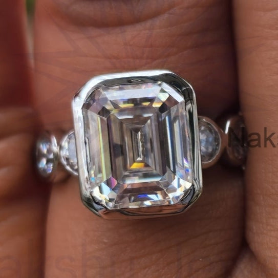 Emerald Cut Moissanite Bezel Set Engagement Ring