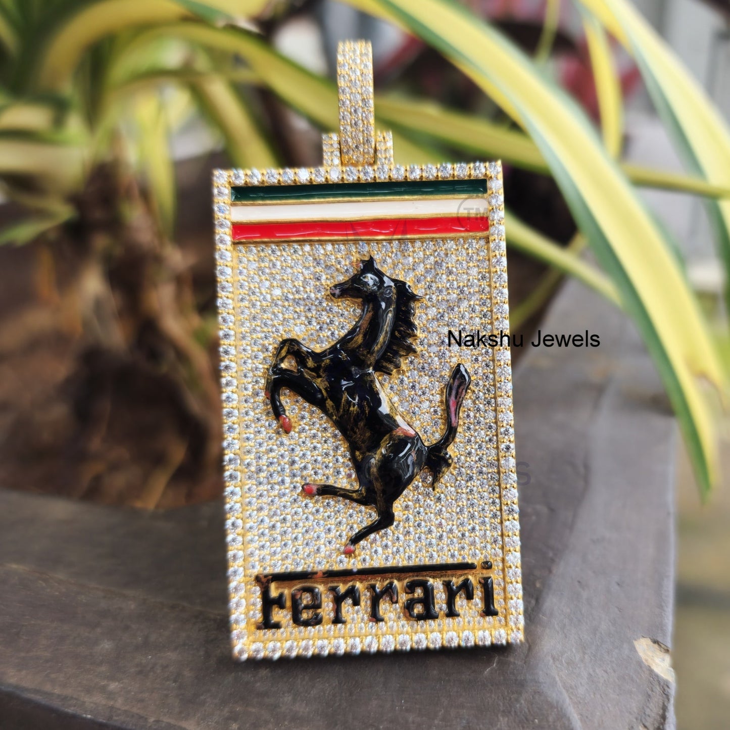 Moissanite Pendant, Ferrari Horse Name Doc tag Pendant, Iced Out Hip Hop Pendant