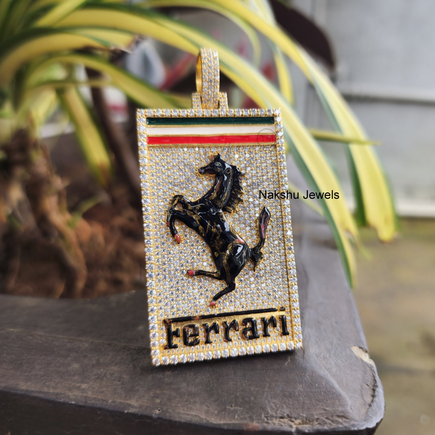 Moissanite Pendant, Ferrari Horse Name Doc tag Pendant, Iced Out Hip Hop Pendant