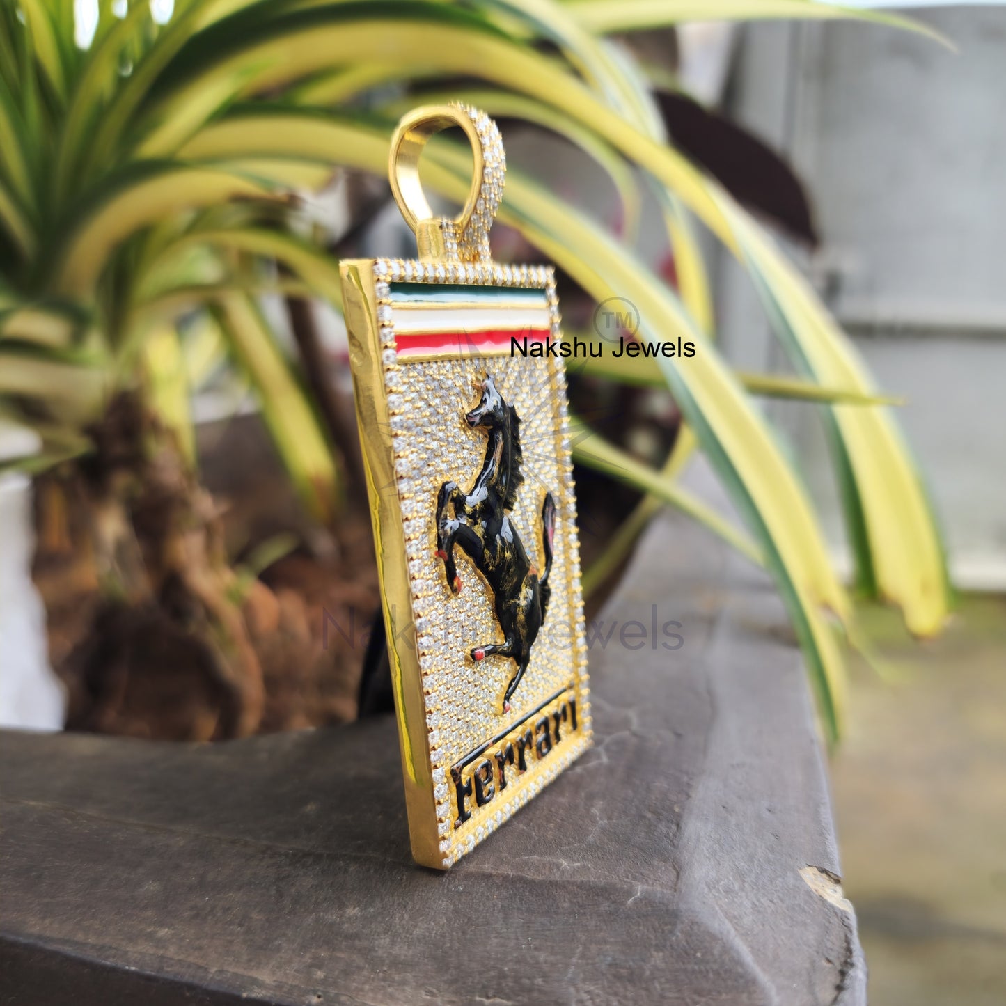 Moissanite Pendant, Ferrari Horse Name Doc tag Pendant, Iced Out Hip Hop Pendant