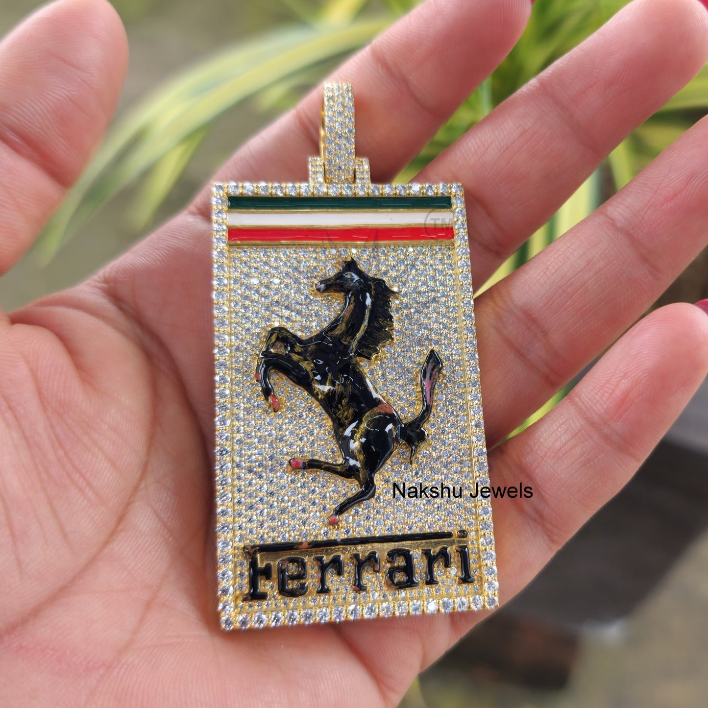 Moissanite Pendant, Ferrari Horse Name Doc tag Pendant, Iced Out Hip Hop Pendant