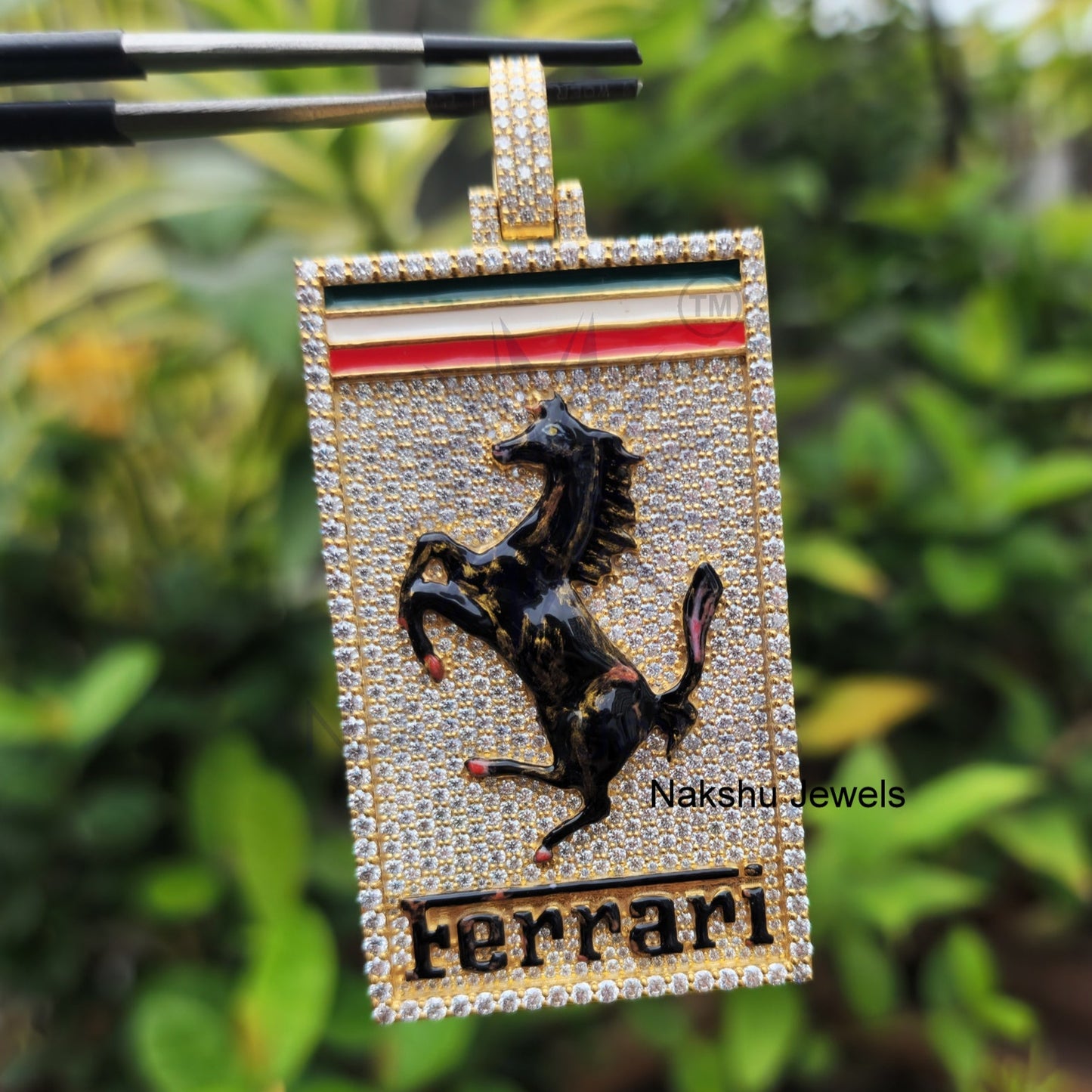 Moissanite Pendant, Ferrari Horse Name Doc tag Pendant, Iced Out Hip Hop Pendant
