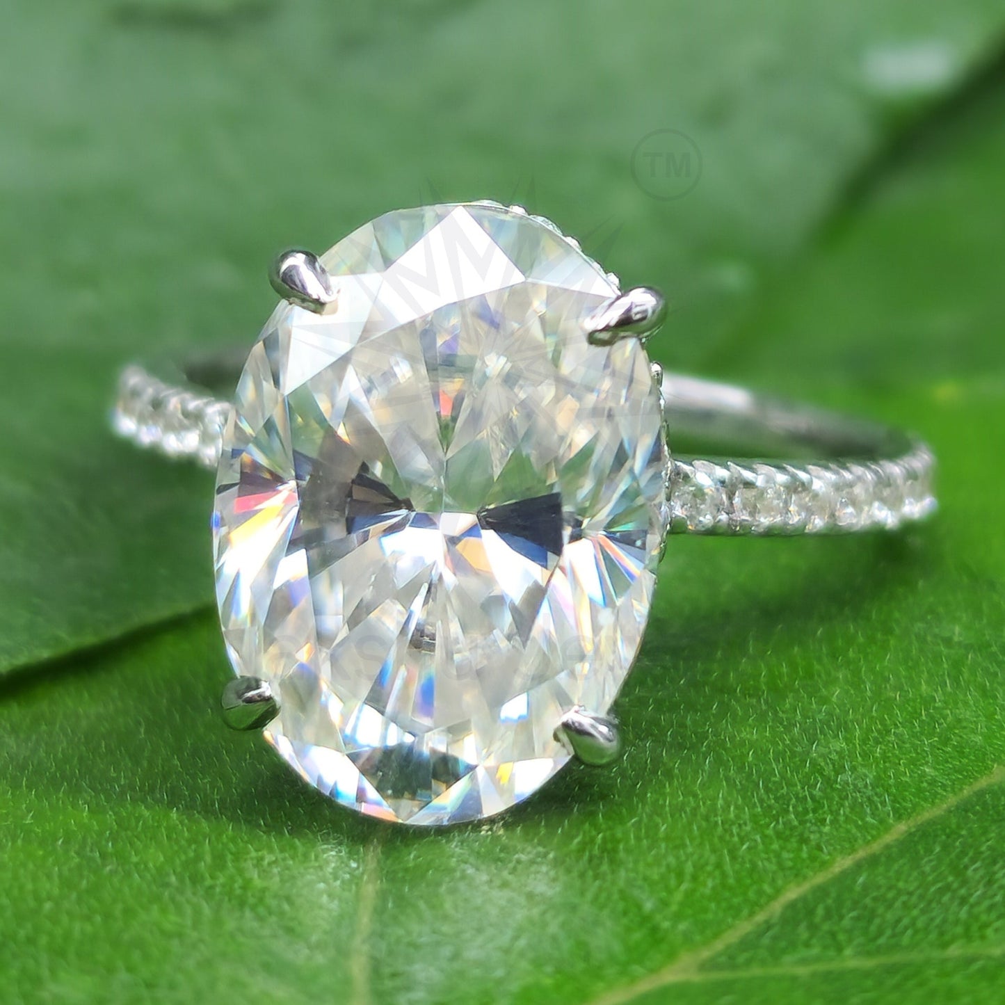 Modern Oval Hidden Halo Moissanite Engagement Ring for Women