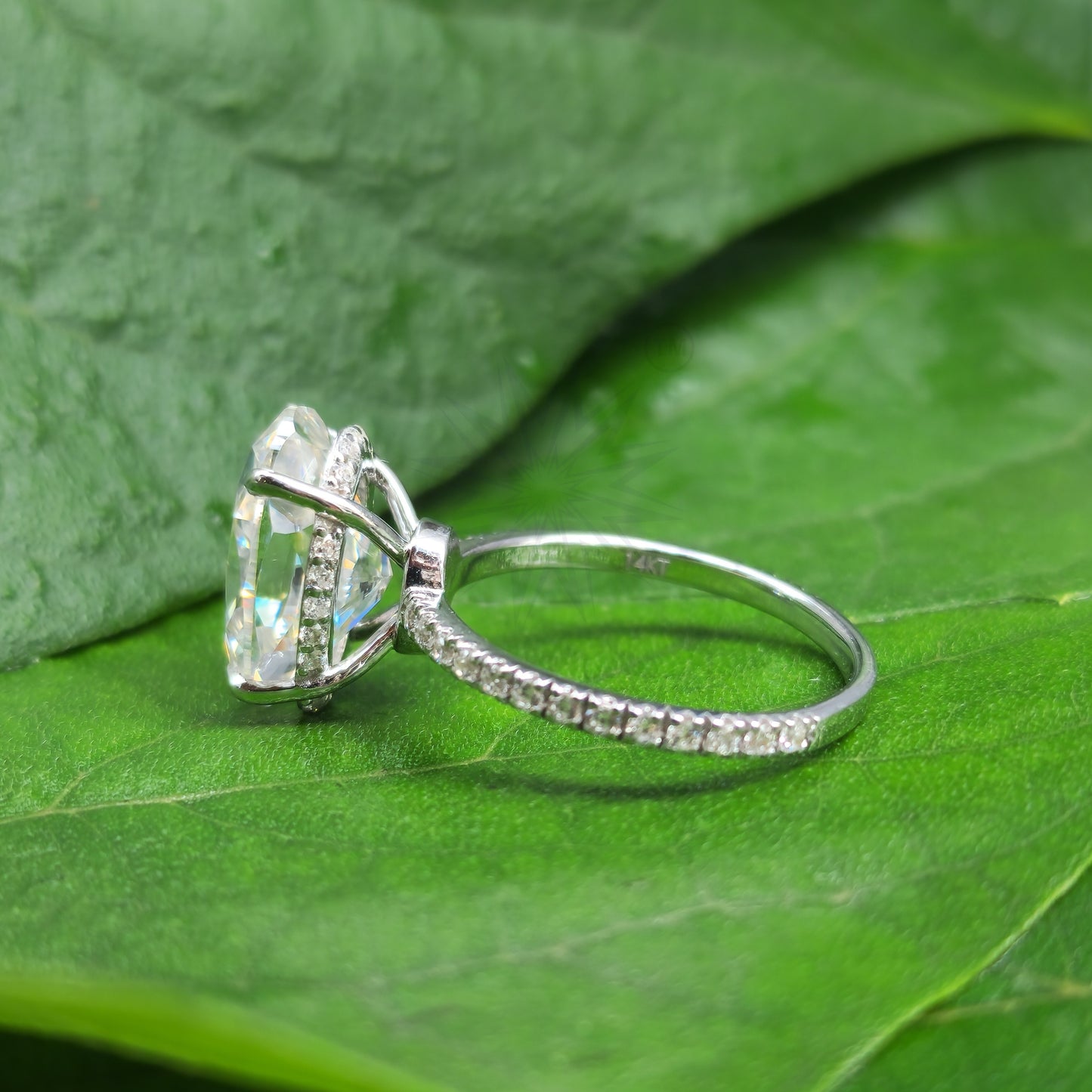Modern Oval Hidden Halo Moissanite Engagement Ring for Women