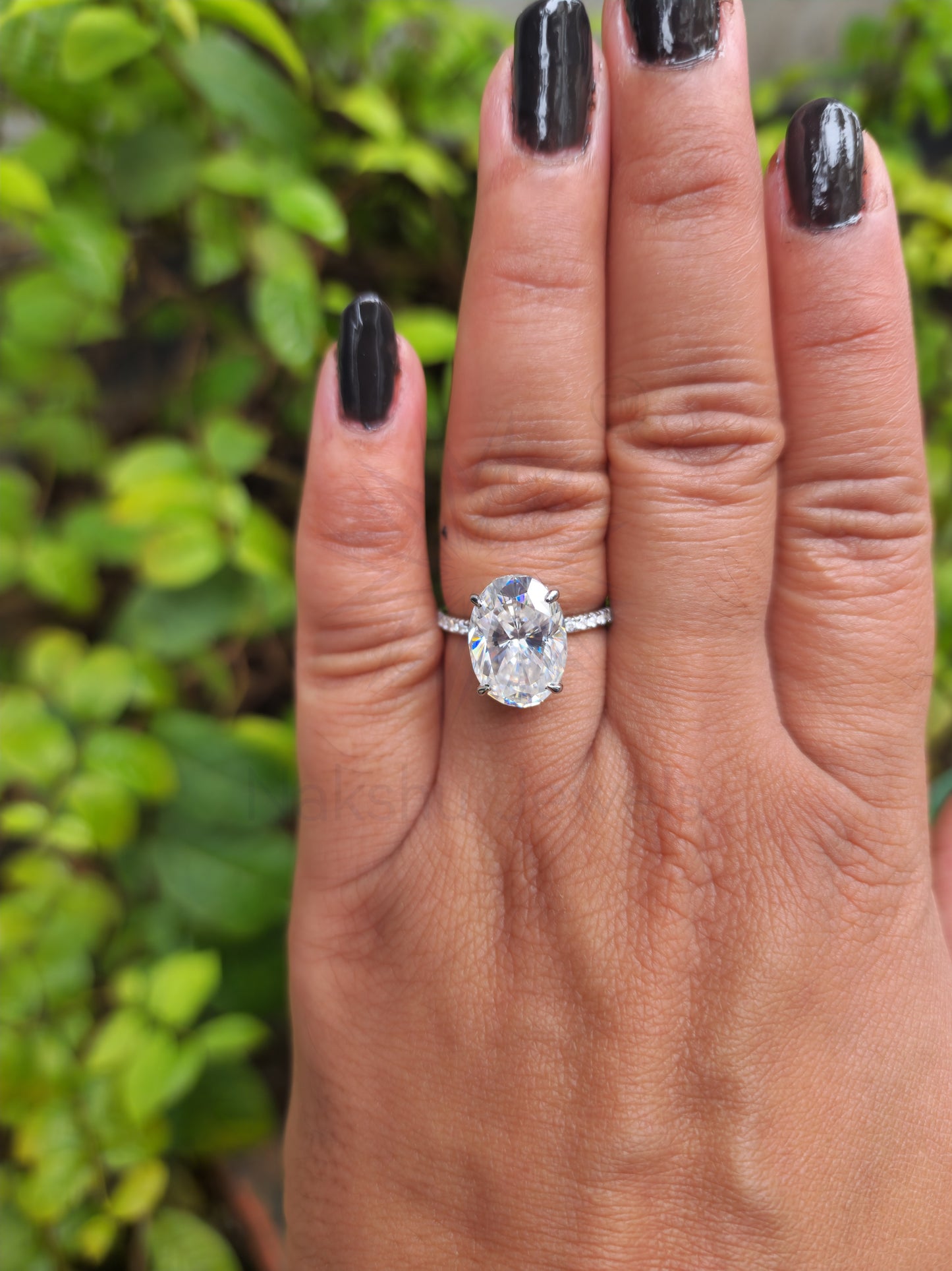Modern Oval Hidden Halo Moissanite Engagement Ring for Women