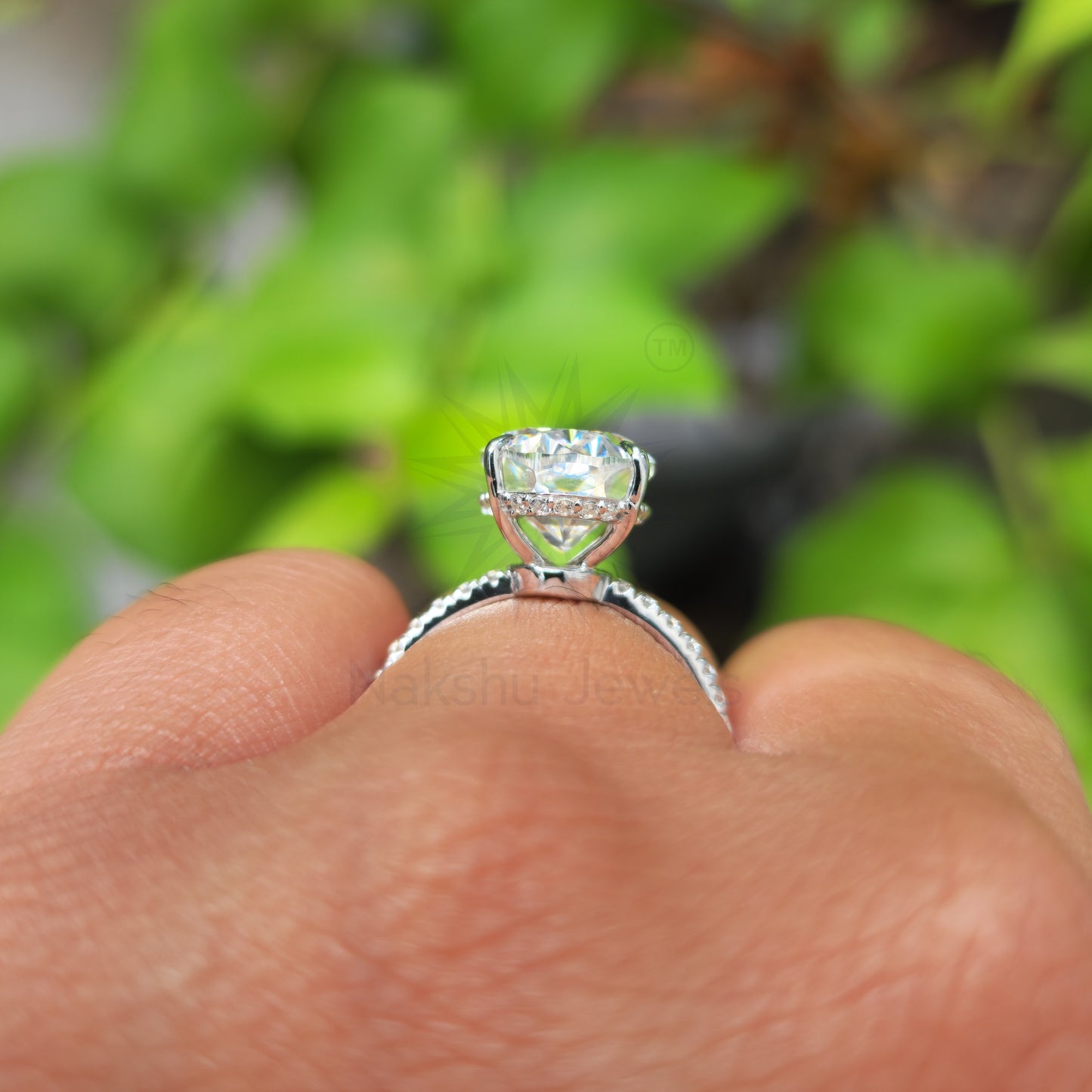 Modern Oval Hidden Halo Moissanite Engagement Ring for Women