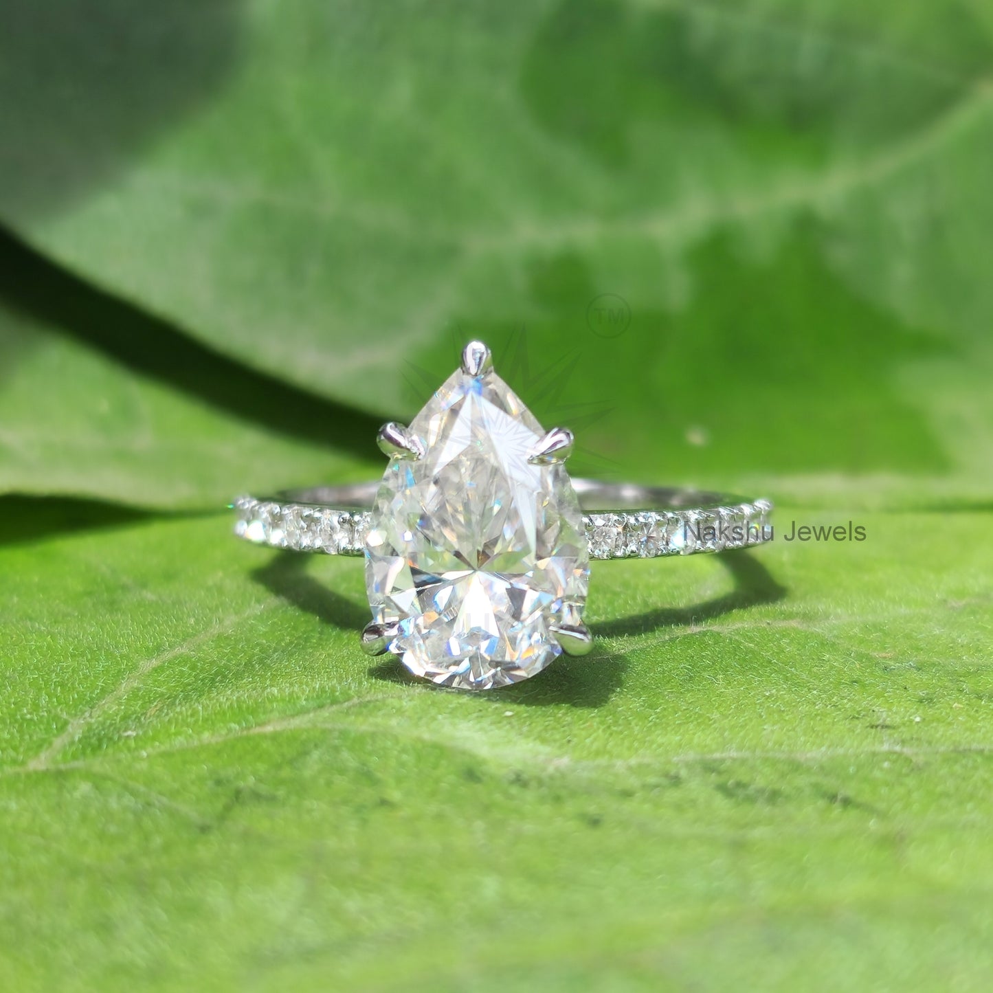 Pear Moissanite Hidden Halo Engagement Ring
