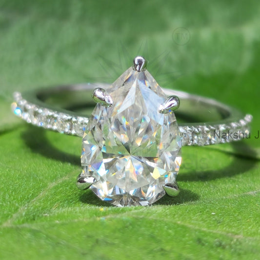 Pear Moissanite Hidden Halo Engagement Ring