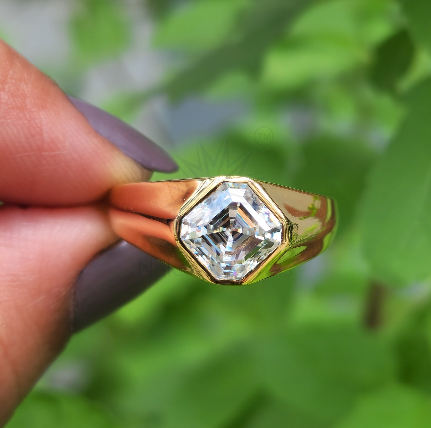 Bezel Set Asscher Cut Moissanite Solitaire Men's Wedding Engagement Ring