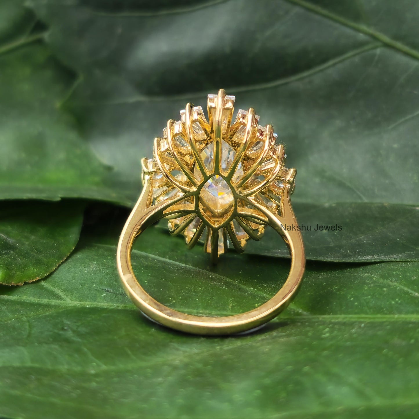 Marquise Cut Moissanite Sunburst Halo Engagement Ring