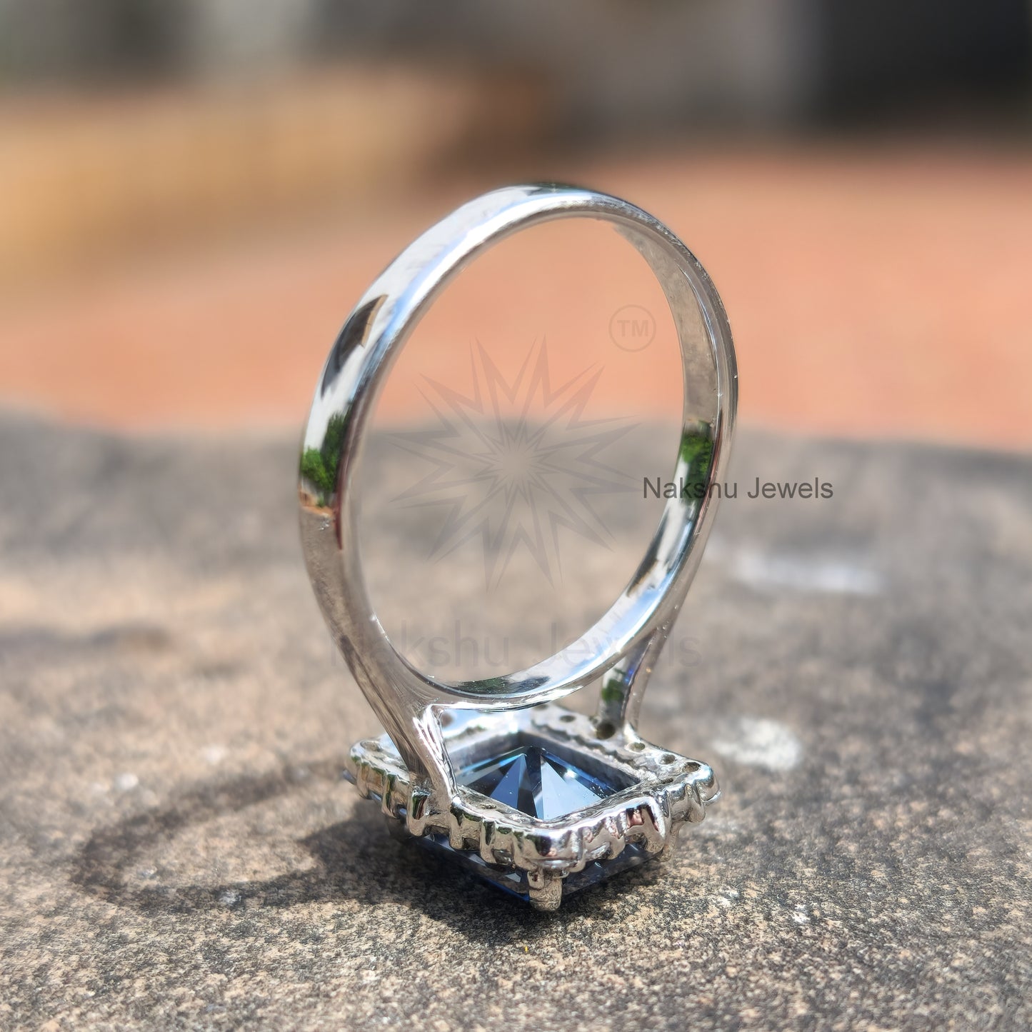 Antique Vintage Radiant Electric Blue Moissanite Halo Engagement Ring