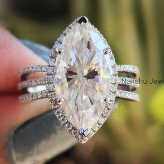 Royal Flame Marquise Moissanite Engagement Ring