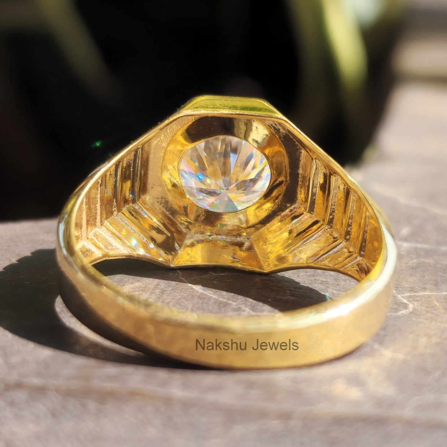 Round Cut Moissanite Solitaire Men's Engagement Ring In 14K Solid Gold