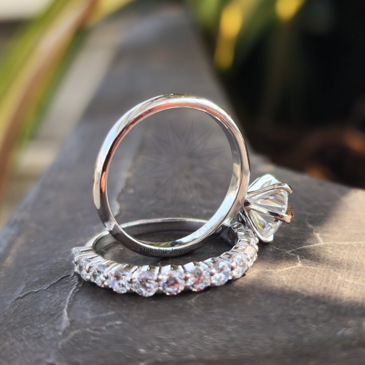 Round Cut Moissanite Wedding Bridal Ring Set For Her