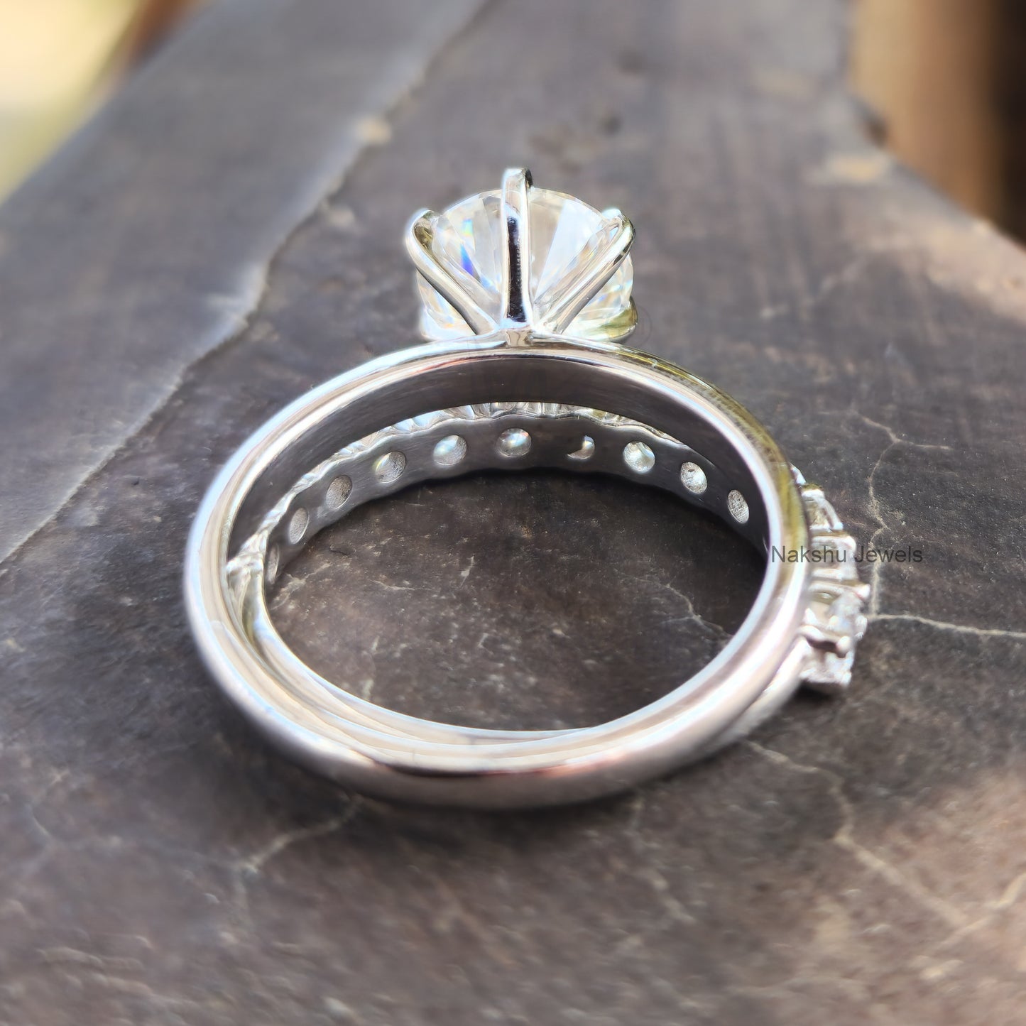 Round Cut Moissanite Wedding Bridal Ring Set For Her