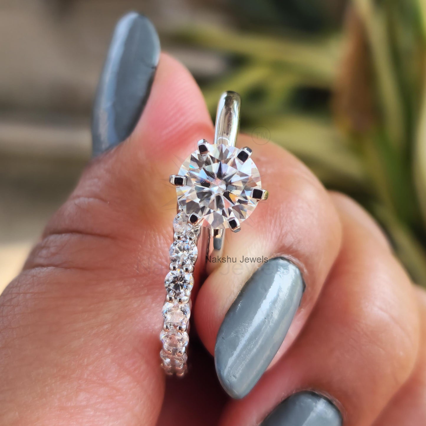 Round Cut Moissanite Wedding Bridal Ring Set For Her