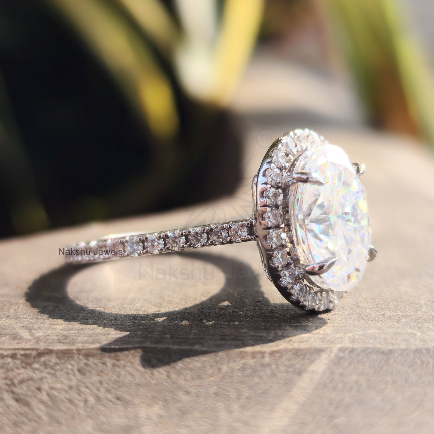 Moissanite Oval Halo Engagement Ring for Women