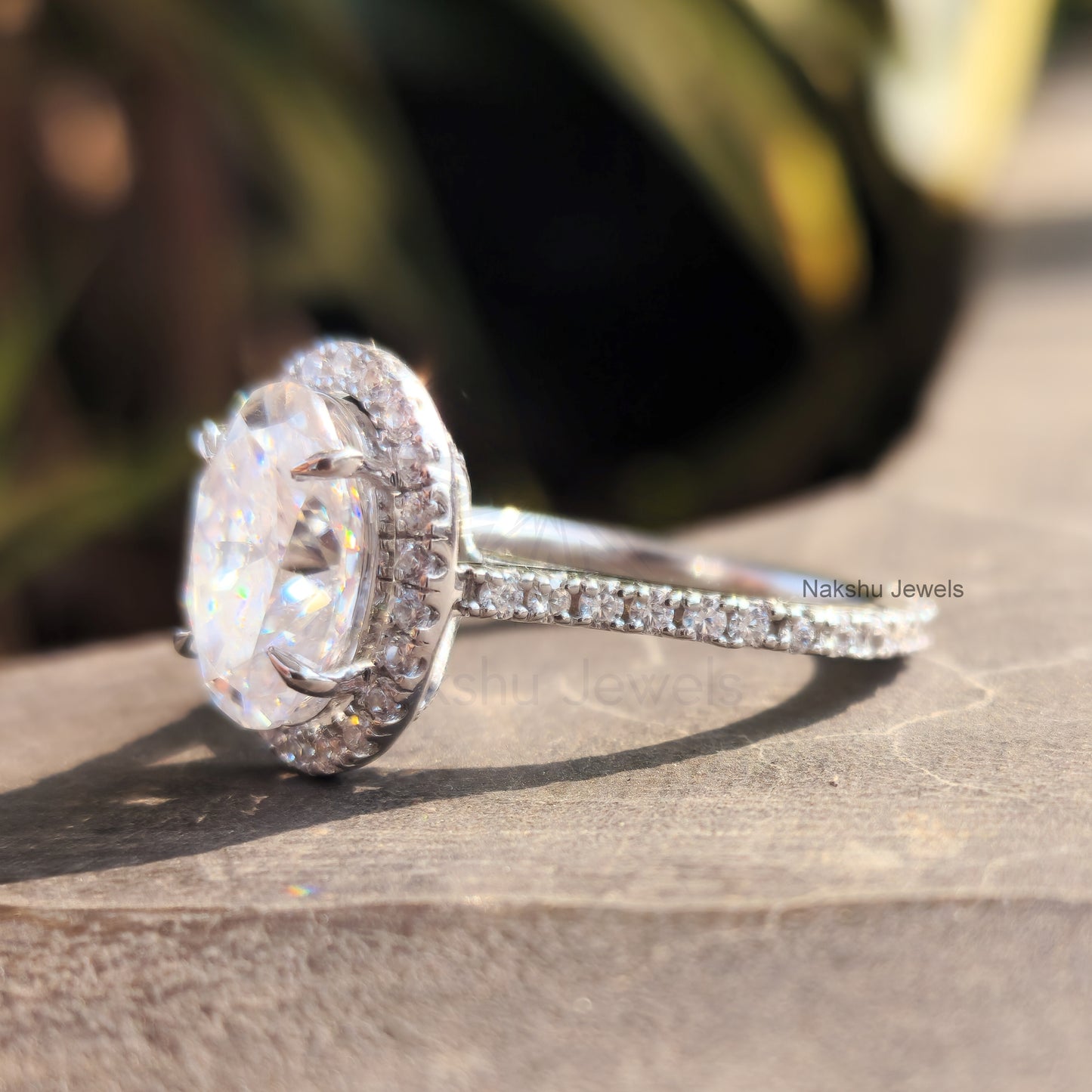 Moissanite Oval Halo Engagement Ring for Women
