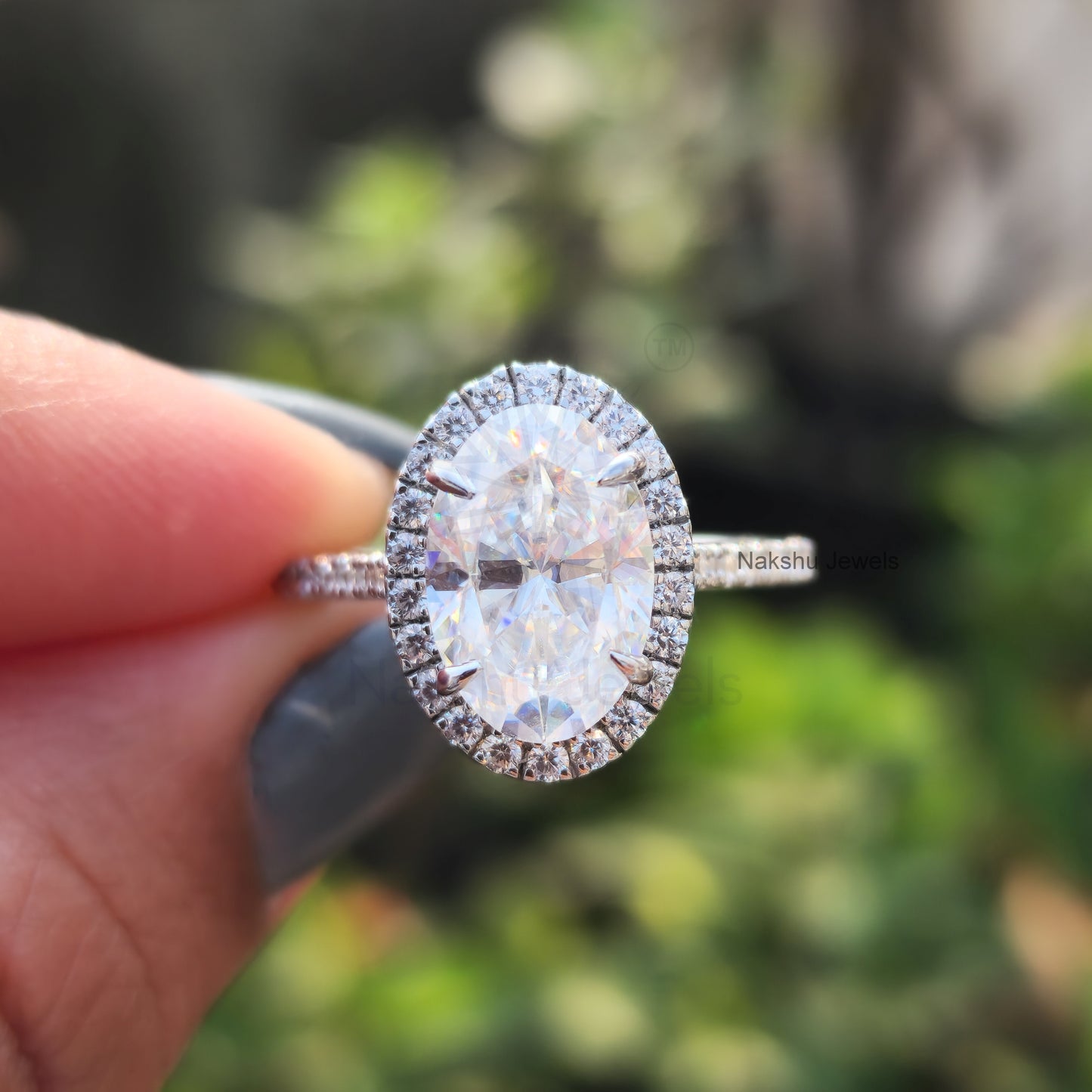 Moissanite Oval Halo Engagement Ring for Women