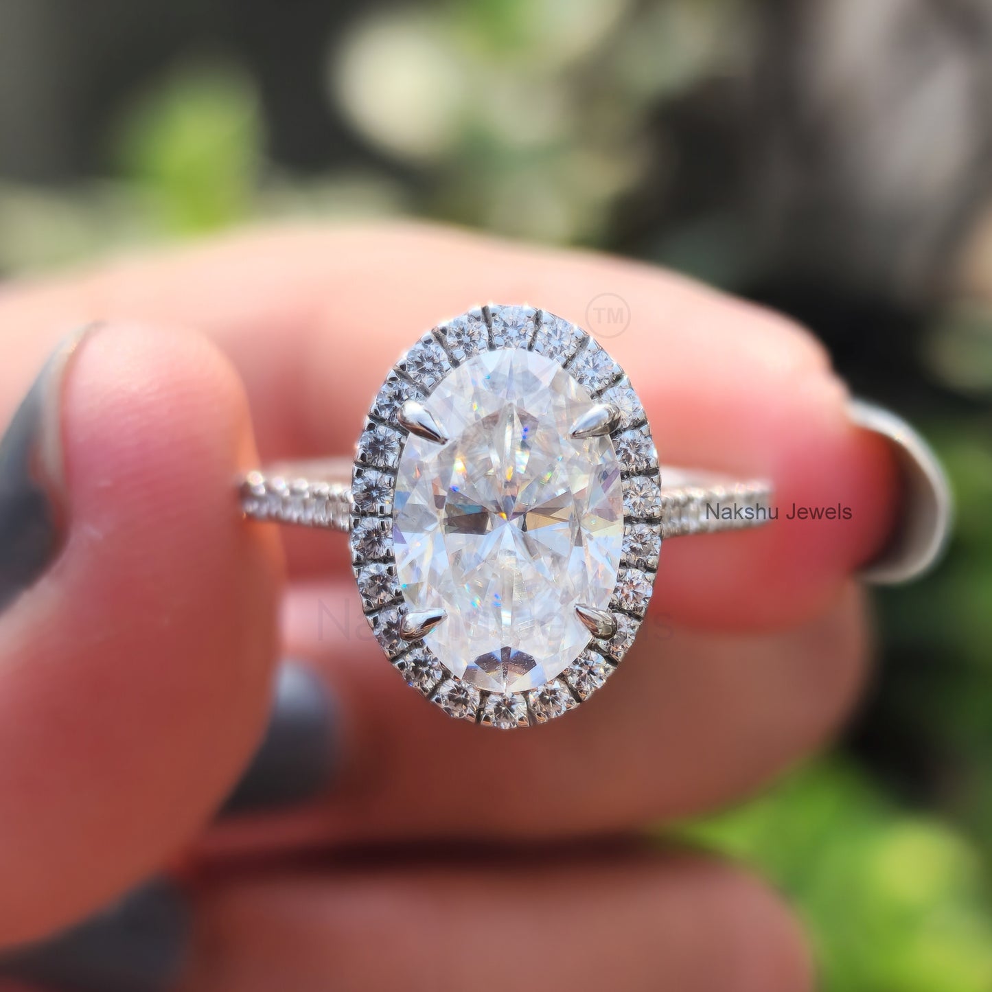 Moissanite Oval Halo Engagement Ring for Women
