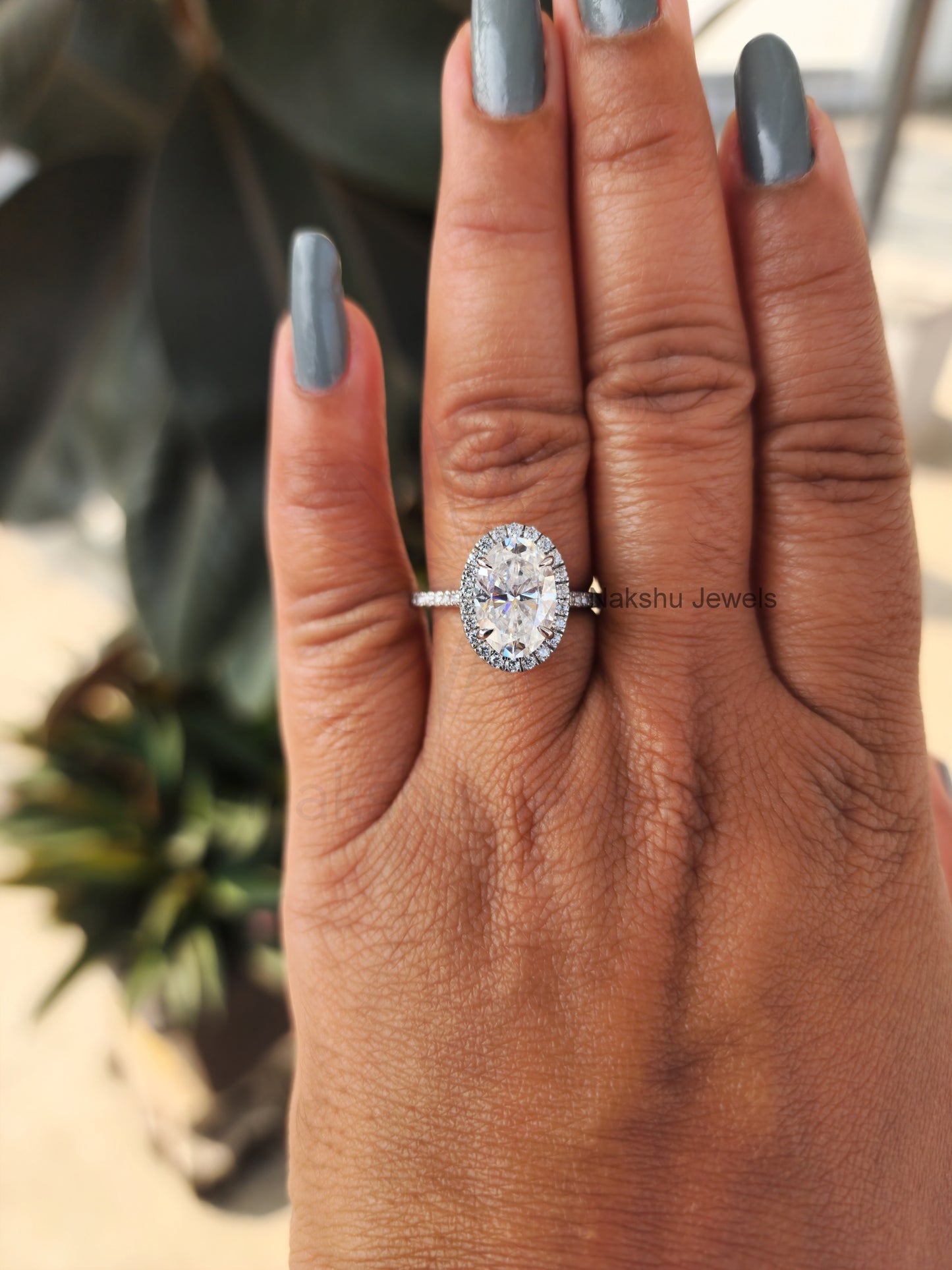 Moissanite Oval Halo Engagement Ring for Women