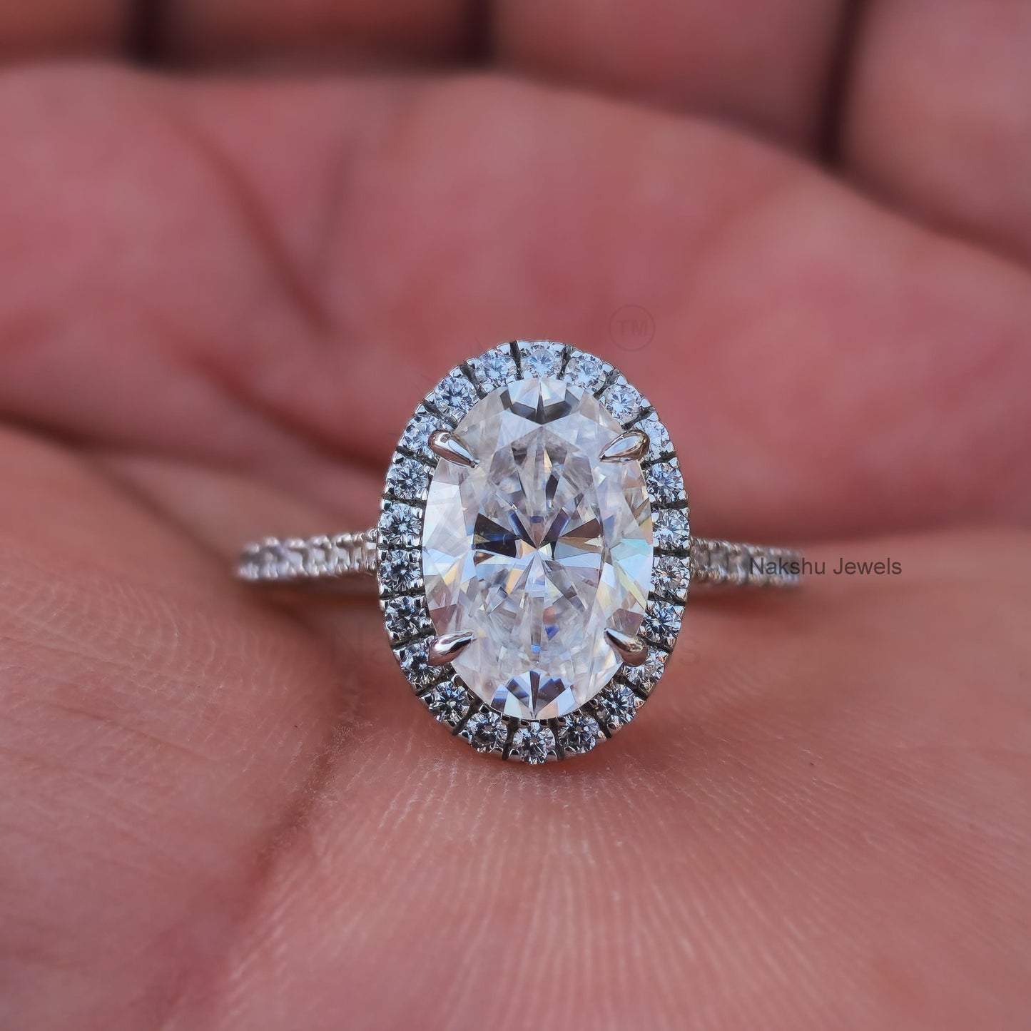 Moissanite Oval Halo Engagement Ring for Women