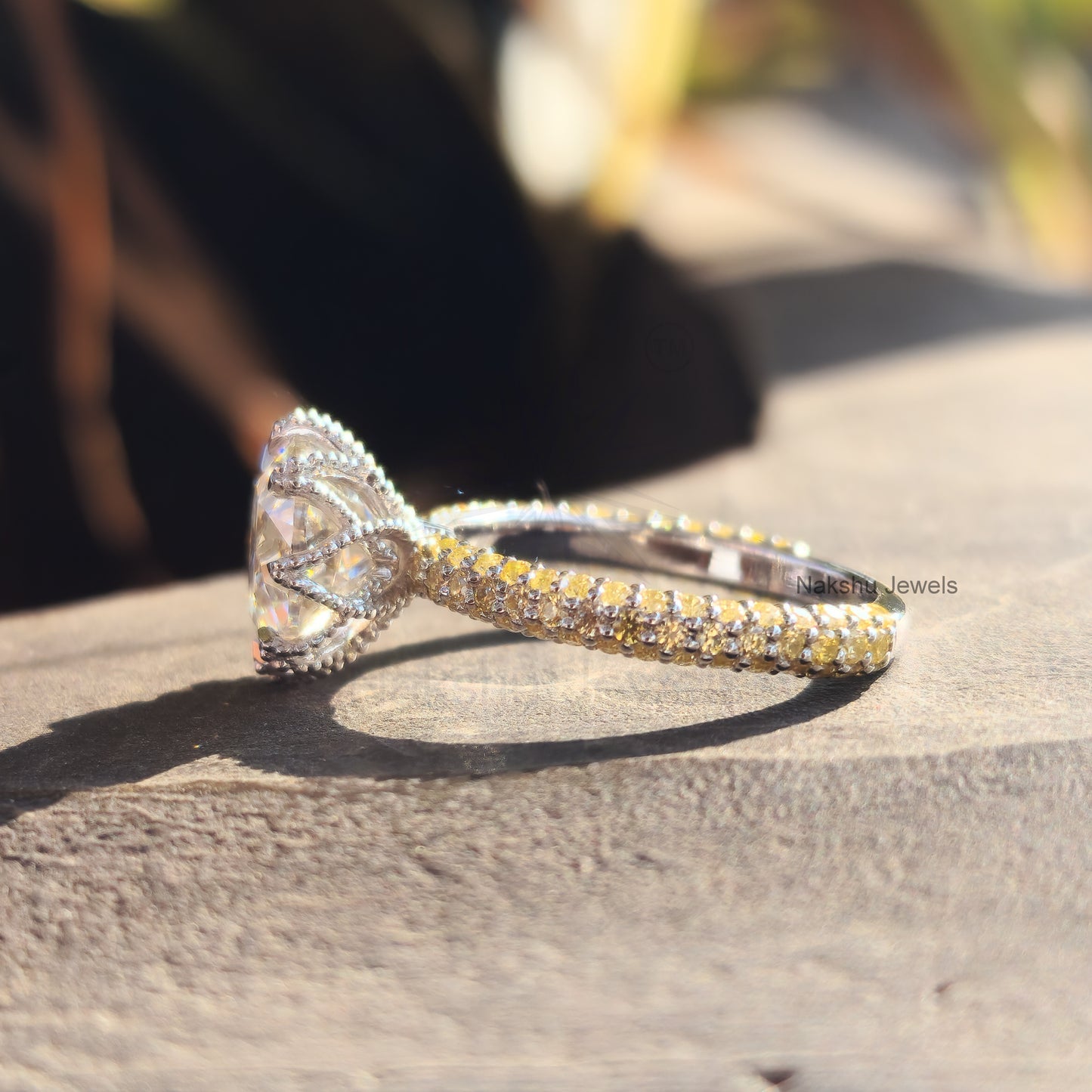 Vintage Style Old European Cur Round Moissanite Engagement Ring, Tulip Lotus flower basket Setting Ring