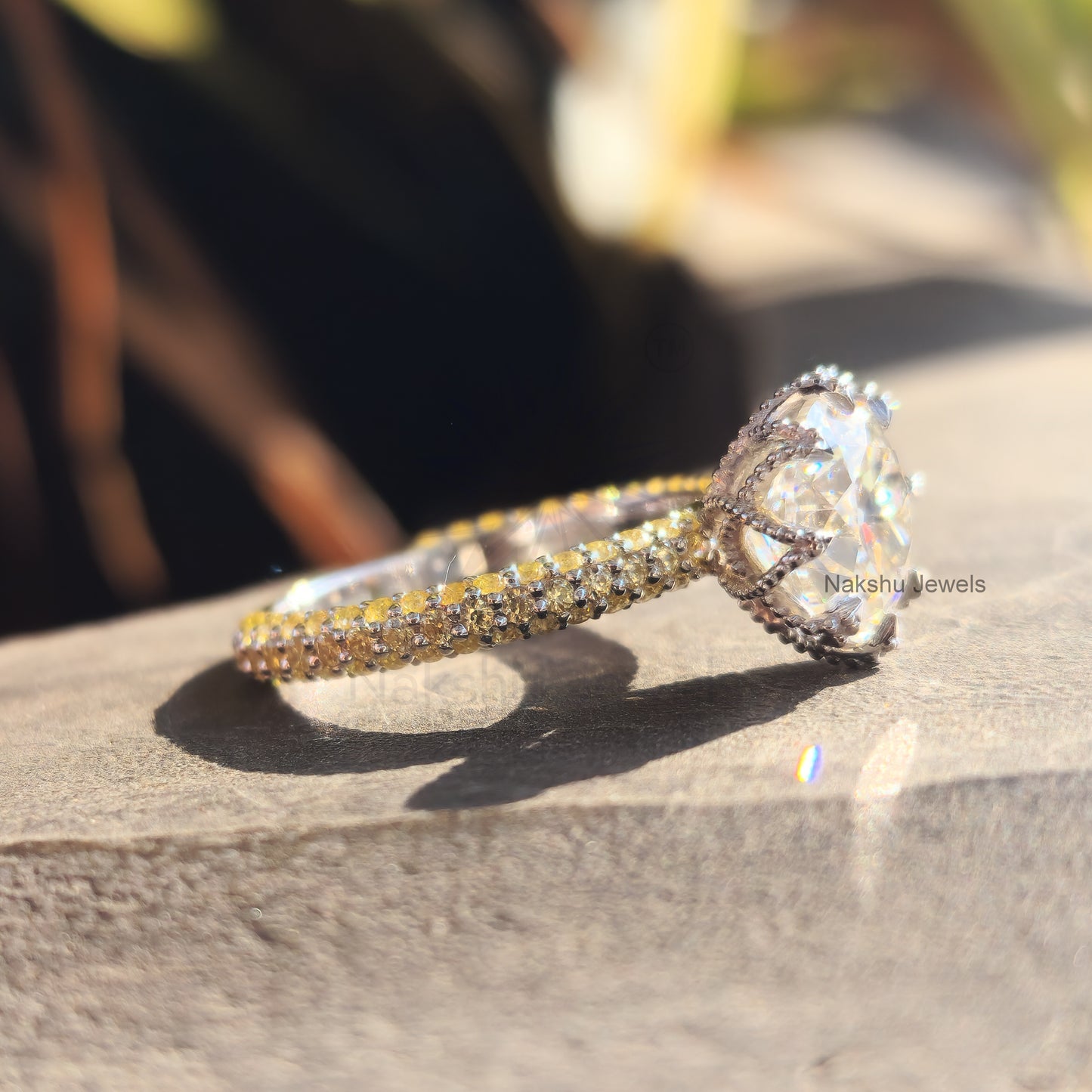 Vintage Style Old European Cur Round Moissanite Engagement Ring, Tulip Lotus flower basket Setting Ring