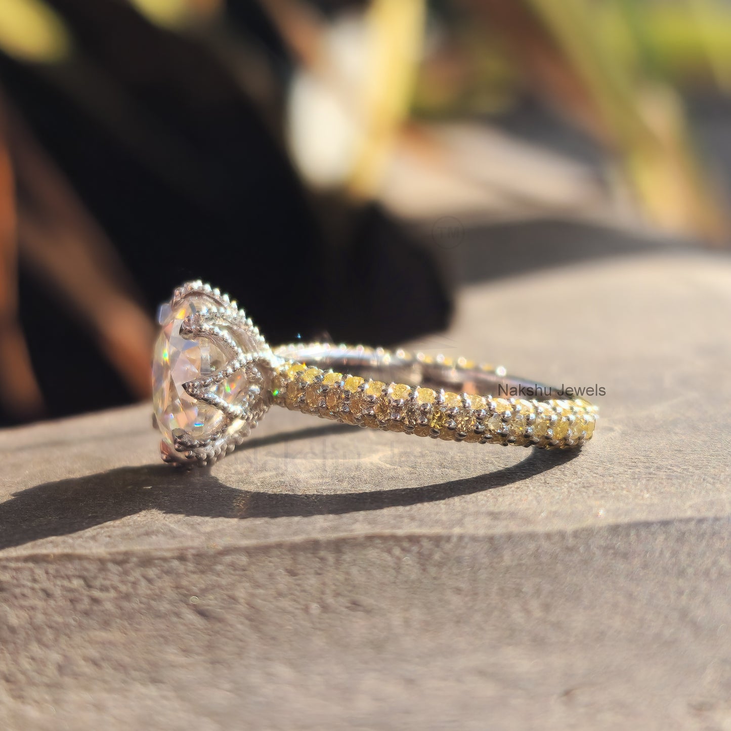 Vintage Style Old European Cur Round Moissanite Engagement Ring, Tulip Lotus flower basket Setting Ring