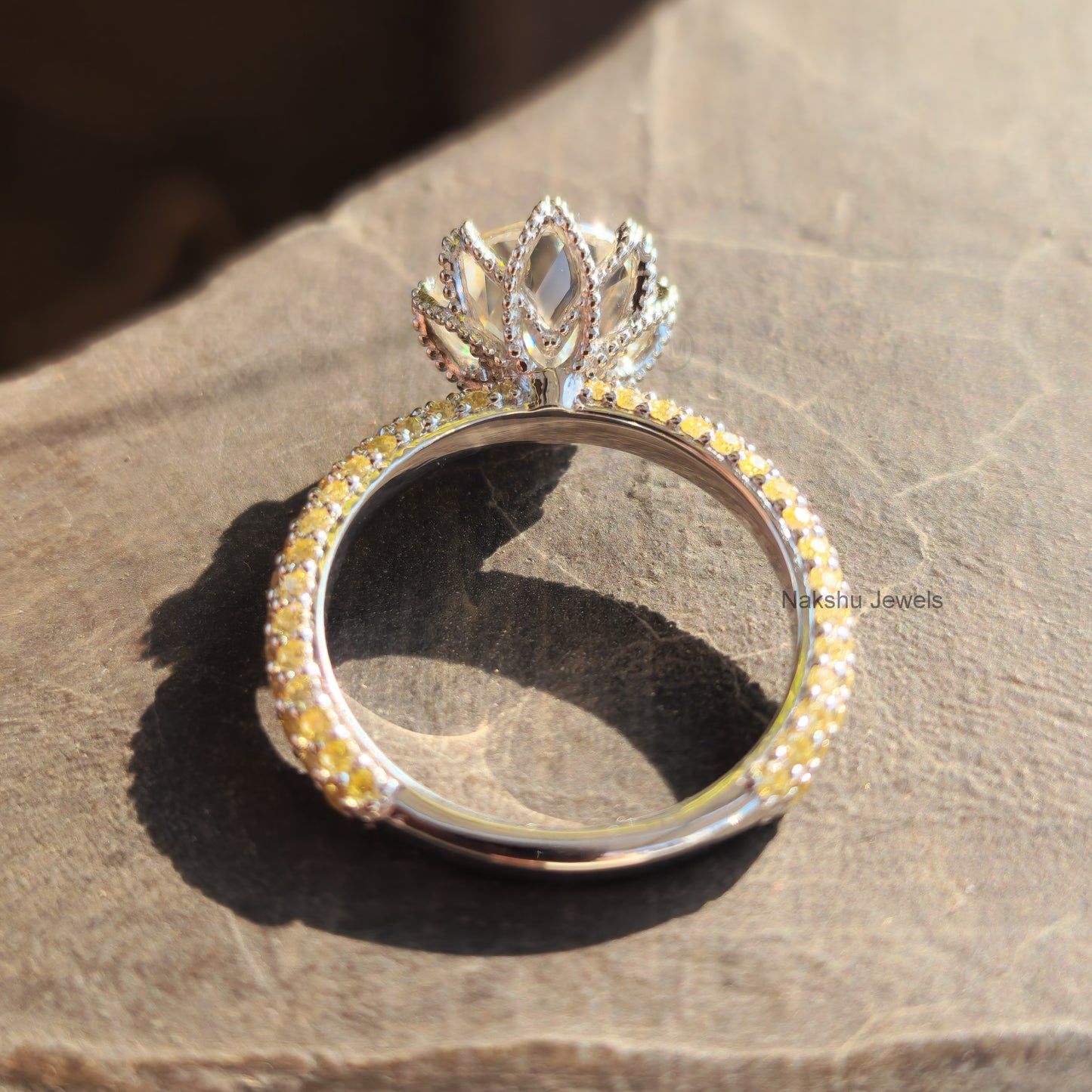 Vintage Style Old European Cur Round Moissanite Engagement Ring, Tulip Lotus flower basket Setting Ring