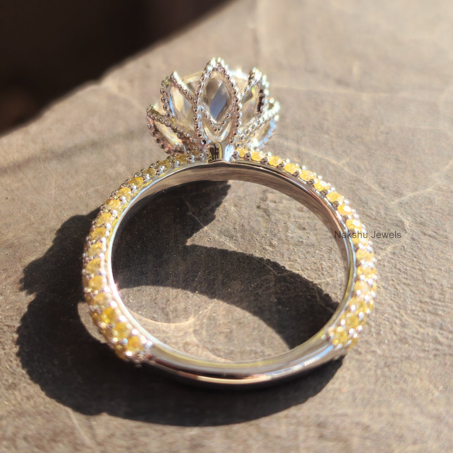 Vintage Style Old European Cur Round Moissanite Engagement Ring, Tulip Lotus flower basket Setting Ring