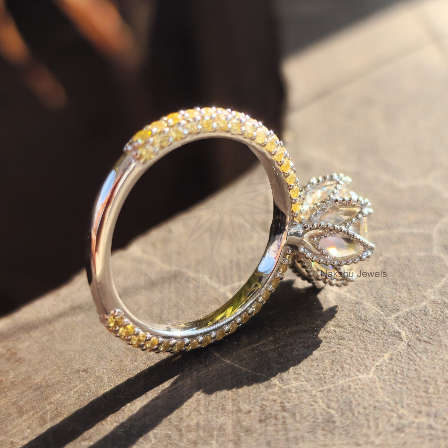 Vintage Style Old European Cur Round Moissanite Engagement Ring, Tulip Lotus flower basket Setting Ring