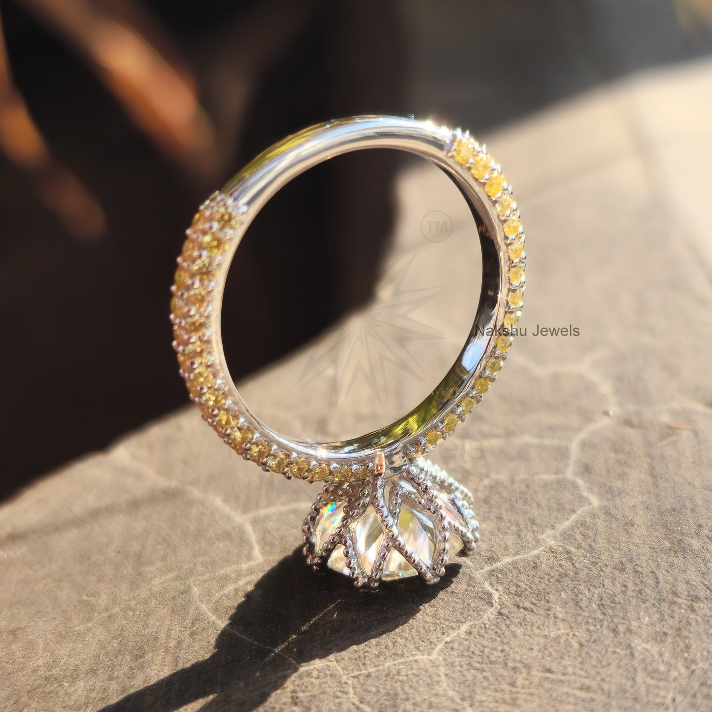 Vintage Style Old European Cur Round Moissanite Engagement Ring, Tulip Lotus flower basket Setting Ring