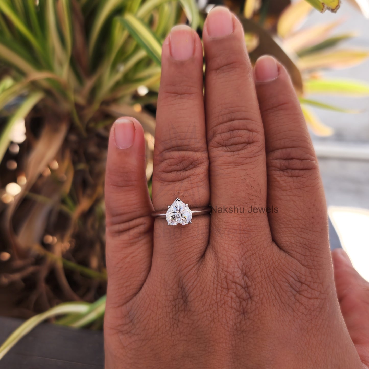 Five Prong Knife Edge Heart Cut Moissanite Solitaire Engagement Ring