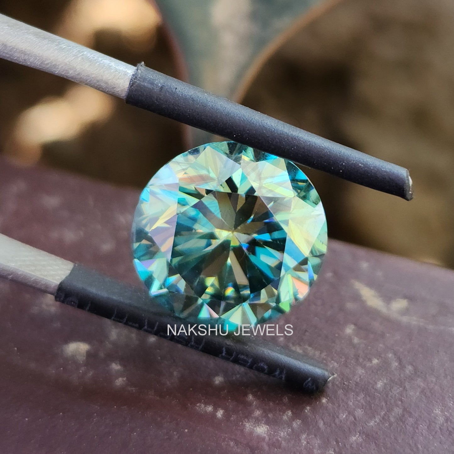 5.00 CT Cyan Blue VVS Round Brilliant Cut Loose Moissanite Diamond