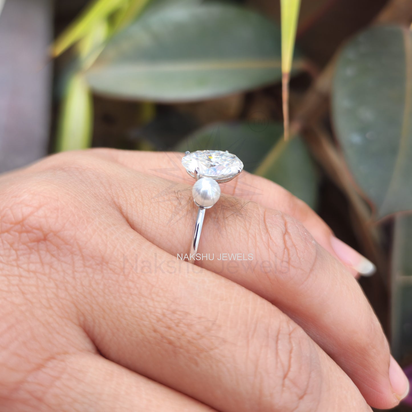 Ariana Grande's Oval & pearl Moissanite Engagement Ring - Celebrity Ring